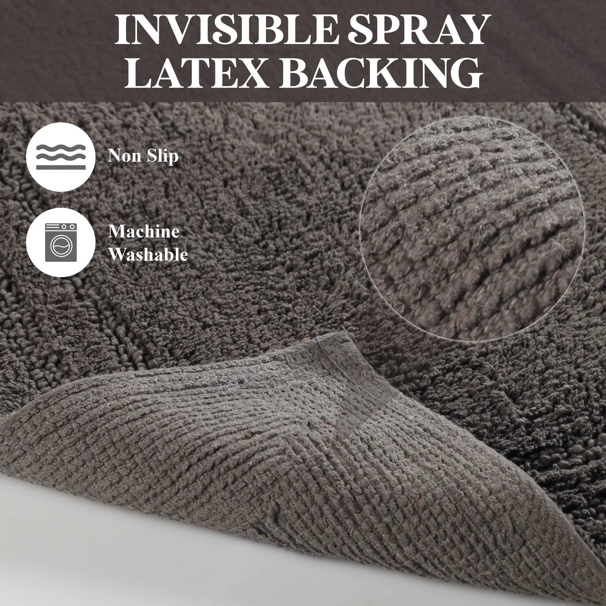 Non-Slip Cotton Bathroom Rug Set - 2 Piece Washable Absorbent Bath Mat with Anti-Skid Backing for Bathroom, Shower & Vanity Area
