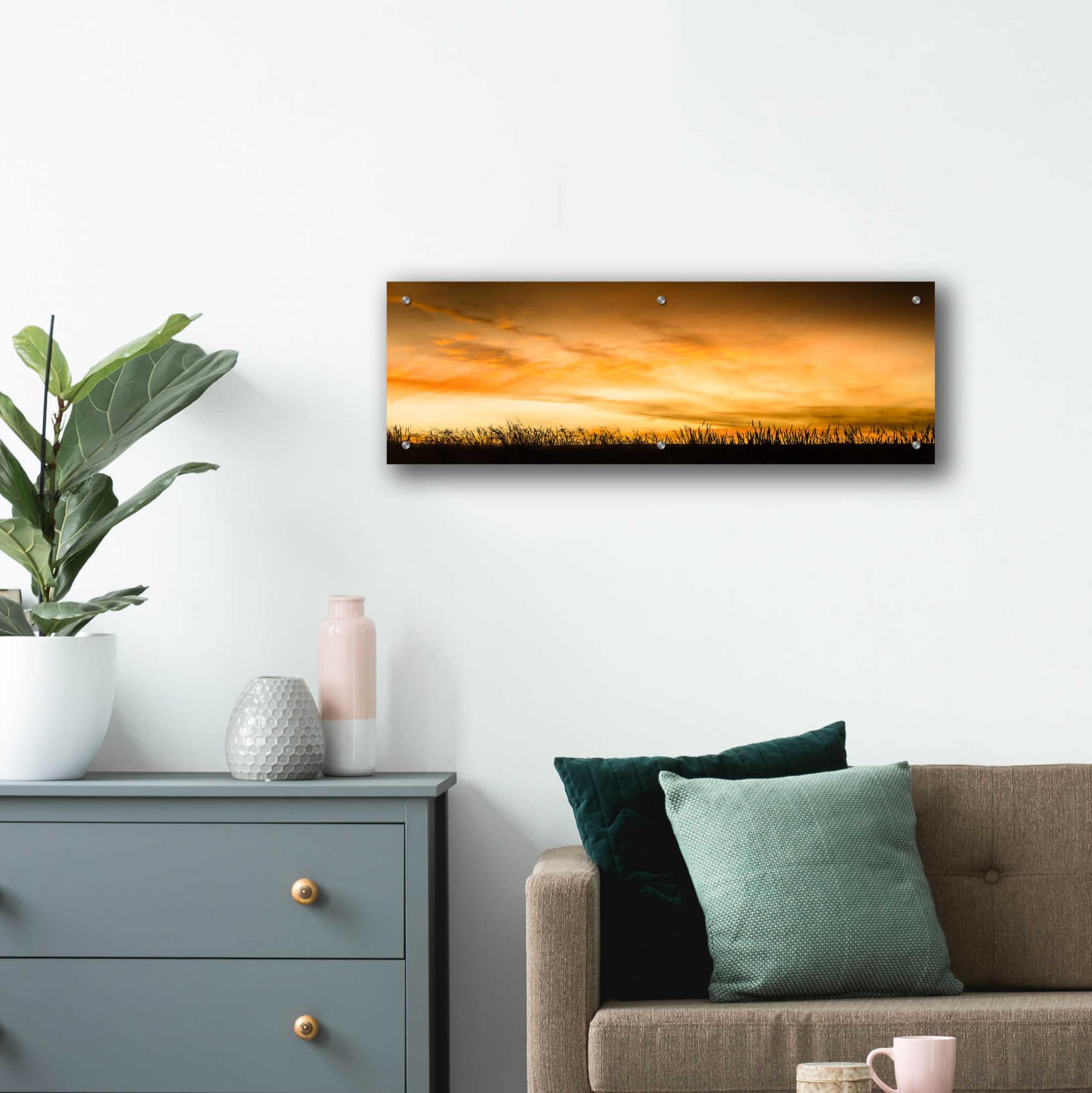 Pastoral Sunrise Acrylic Glass Wall Art by Don Schwartz - 36x12 Inches Modern Landscape Painting for Living Room, Bedroom & Office Decor