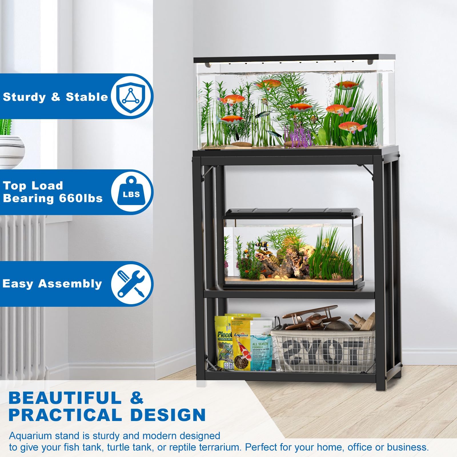 10 Gallon Aquarium Stand - Heavy Duty 660LBS Capacity Metal Tank Stand for Reptile Terrarium, 24.8