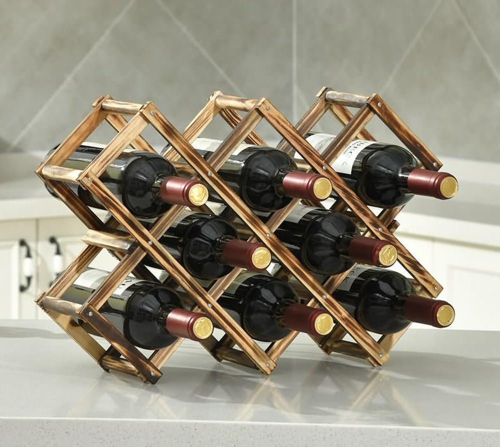 Freestanding Stackable Wine Rack Organizer - Foldable Countertop & Cabinet Storage with Scratch-Resistant Base - Perfect for Kitchen, Bar, Pantry & Dining Room Organization
