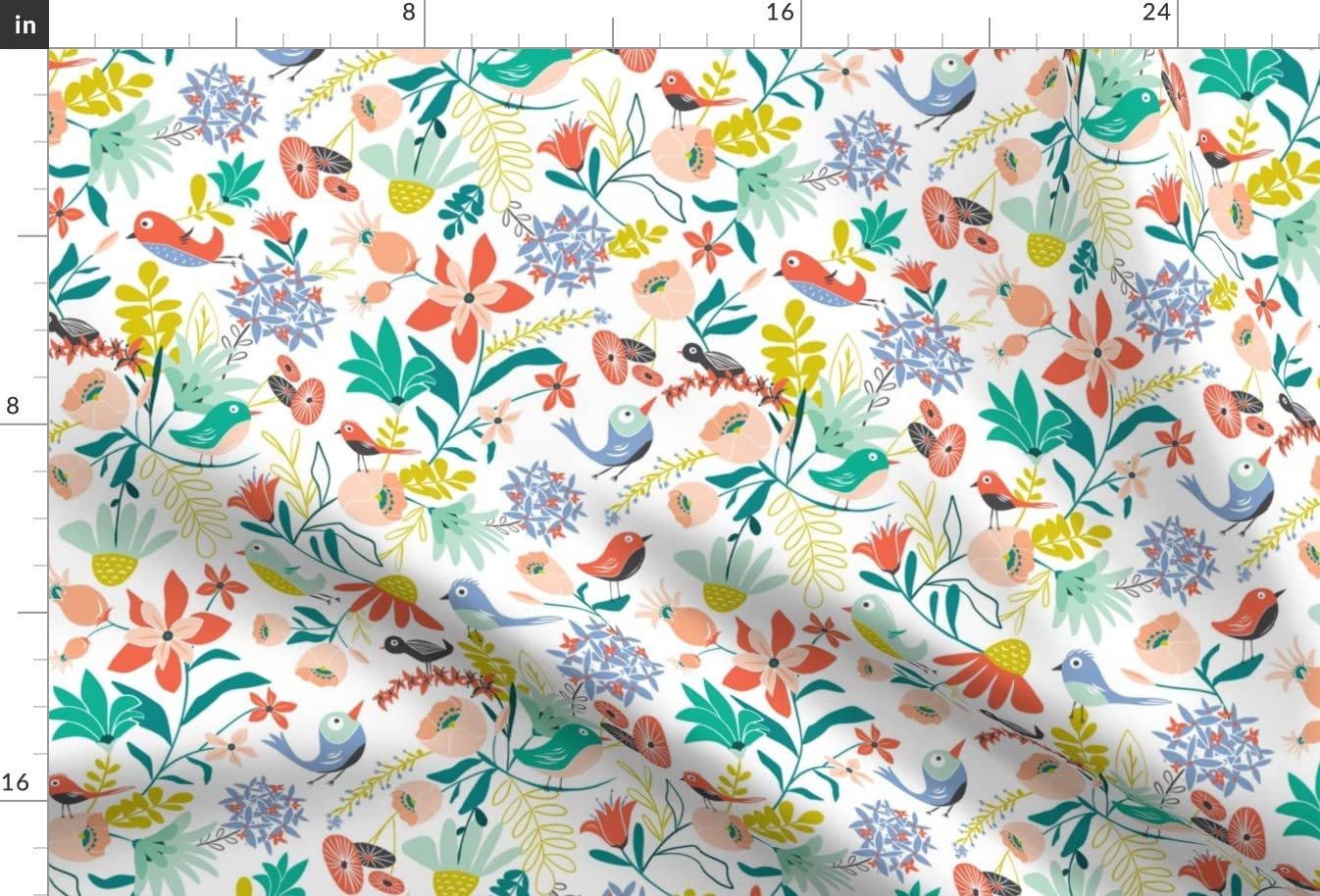 Garden Bird Floral Printed Minky Fabric Fat Quarter - Soft Plush Fabric for Sewing Baby Blankets, Quilt Backing & DIY Crafts - Spring Summer Chintz Design for Nursery Decor & Home Textiles