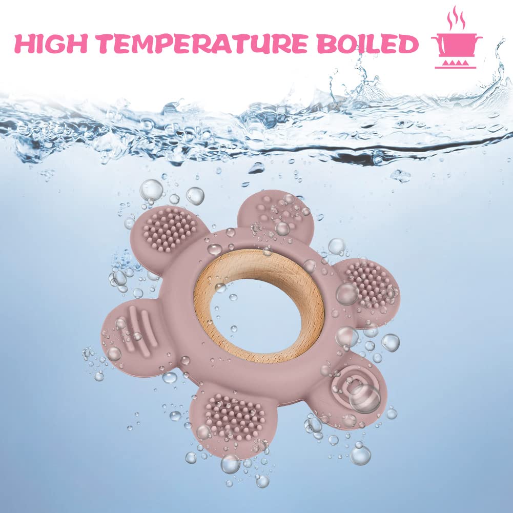 Vicloon BPA-Free Silicone Baby Teething Toys - Sensory Chew Toys for Infants & Toddlers, Easy to Grasp & Clean, Soothing Gum Relief (Light Pink) - Perfect for Teething Pain Relief & Early Oral Development