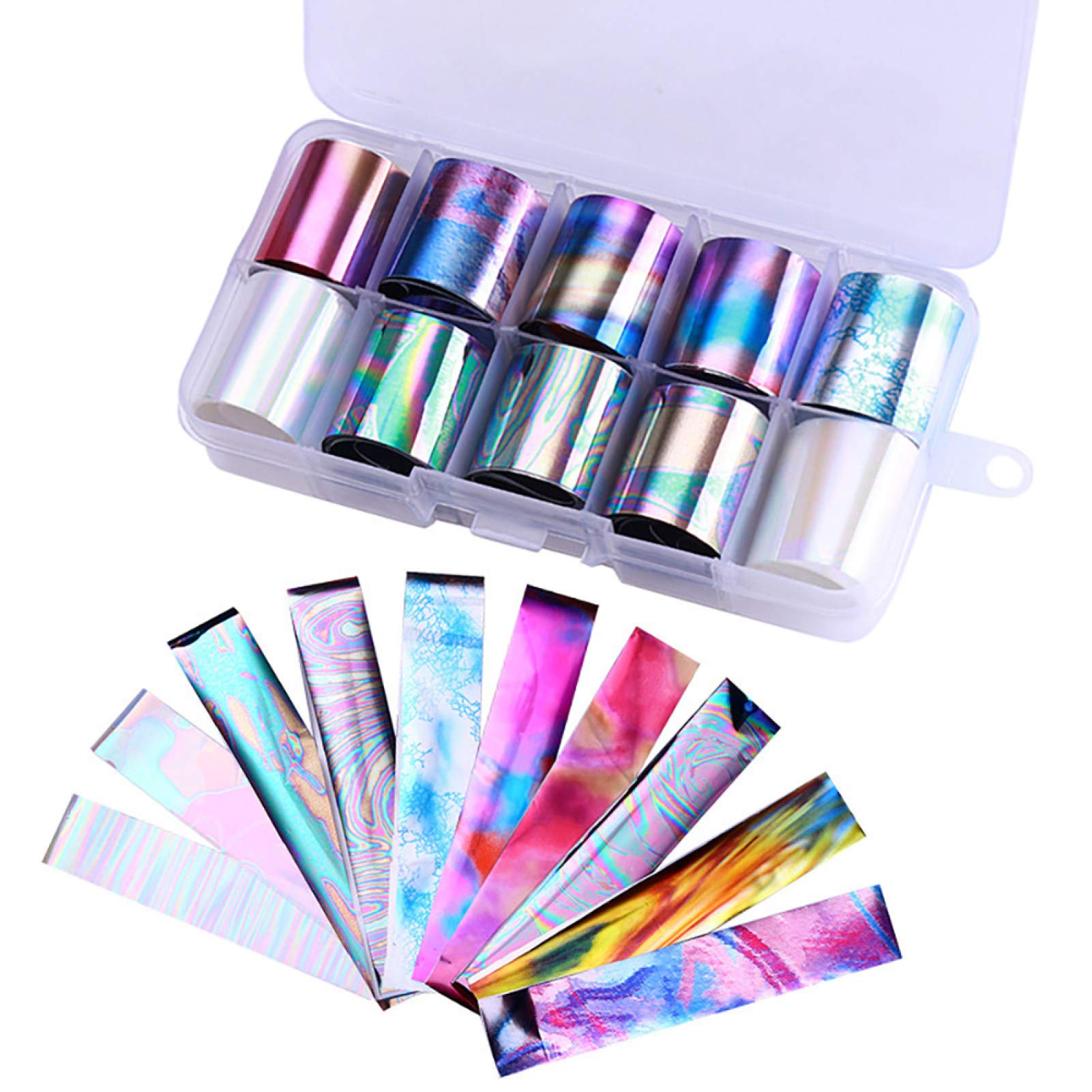 10 Rolls Sparkly UV Gel Nail Art Transfer Foil Stickers - DIY Manicure Decals for Women, Teens & Kids - Valentine's Day Nail Design - Perfect for Home Salon, Parties & Gift Giving