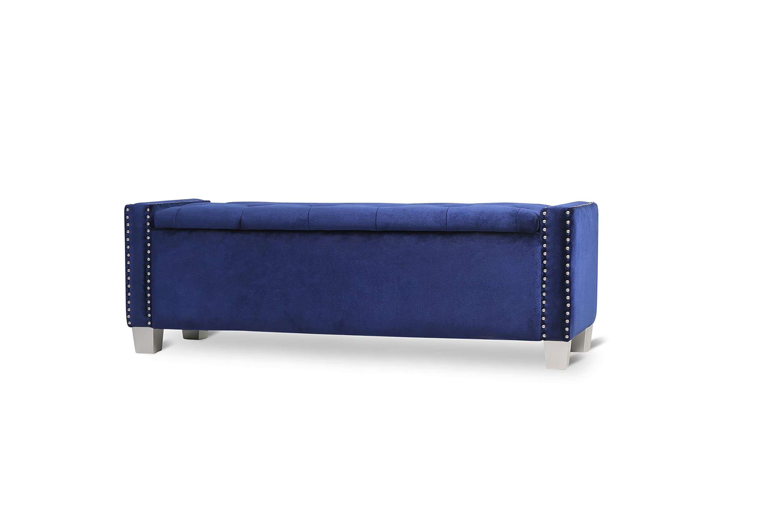 Velvet Upholstered Storage Bench with Removable Cushion - Blue Velvet Ottoman for Living Room, Bedroom & Entryway - Stylish Seat & Storage Solution