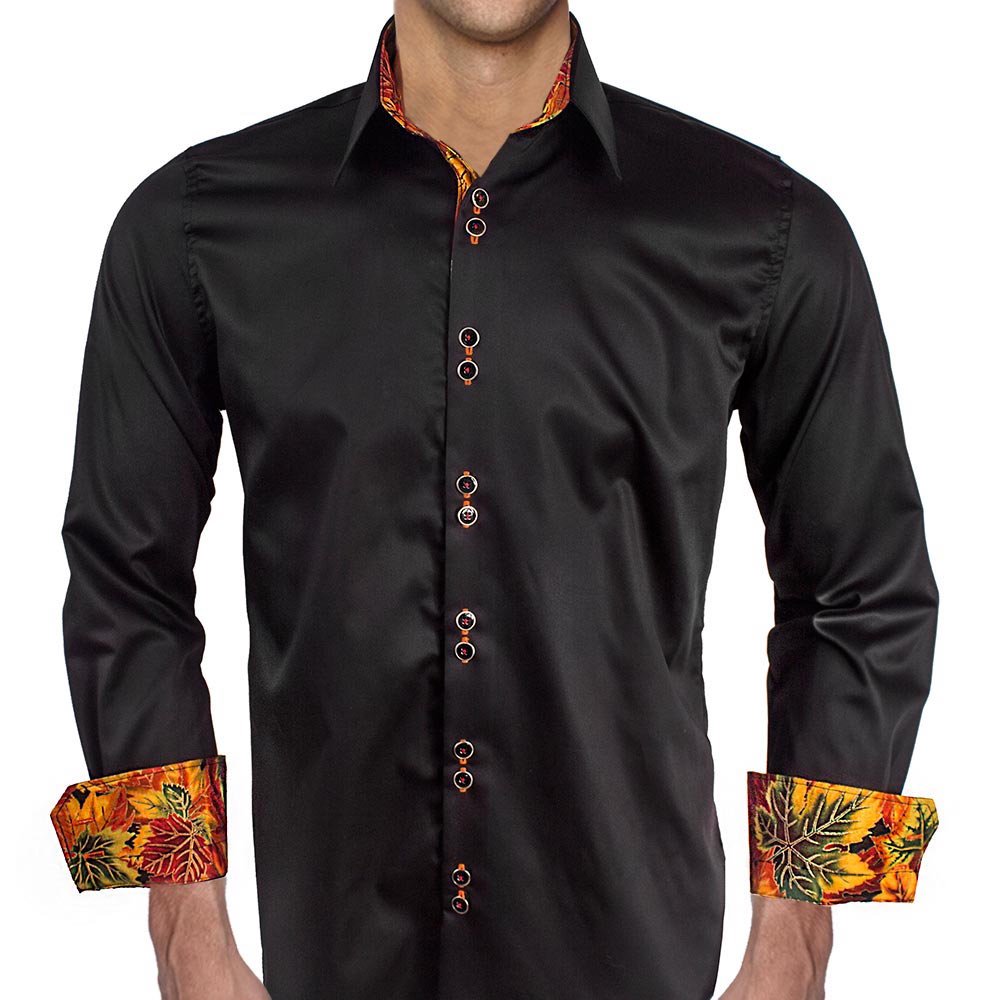 Premium Black Dress Shirts with Elegant Metallic Leaf Design - 100% Made in USA - Perfect for Business Meetings, Weddings & Formal Occasions