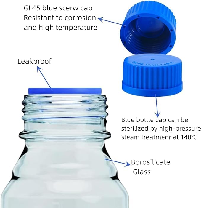 Premium 250ml VVS Borosilicate Glass Reagent Bottle with Leak-Proof Blue Screw Cap - Lab-Grade Chemical Storage Solution for Laboratories, Kitchen Use & Professional Applications | Ideal for Chemical Experiments, Liquid Storage & Scientific Research