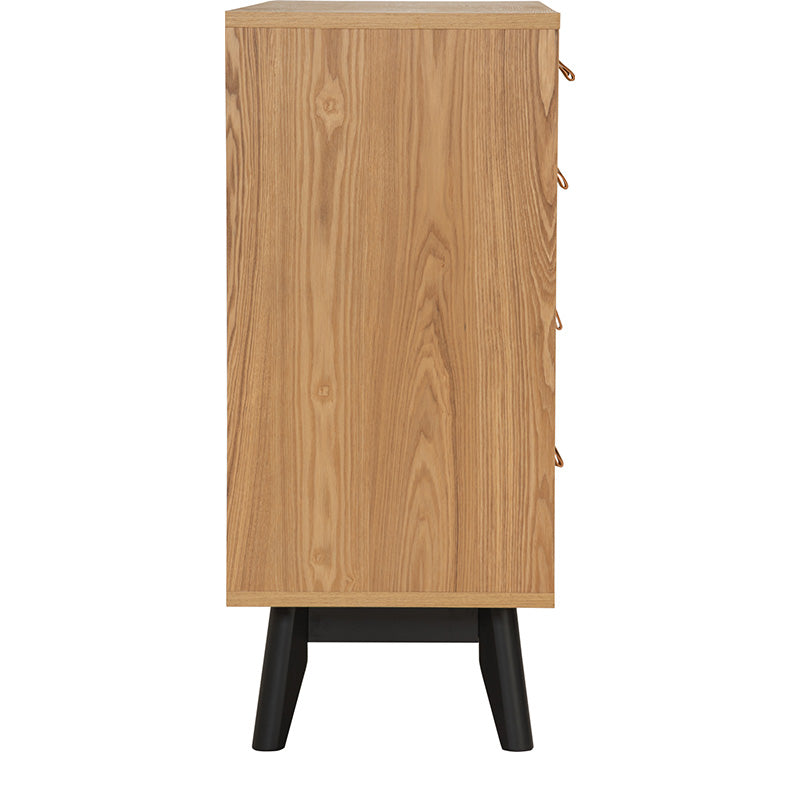 CASTOR Sideboard Buffet 125cm - Modern Wooden Storage Cabinet with 3 Drawers & Doors in Natural, Navy Blue & Black - Perfect for Dining Room, Living Room & Entryway Organization