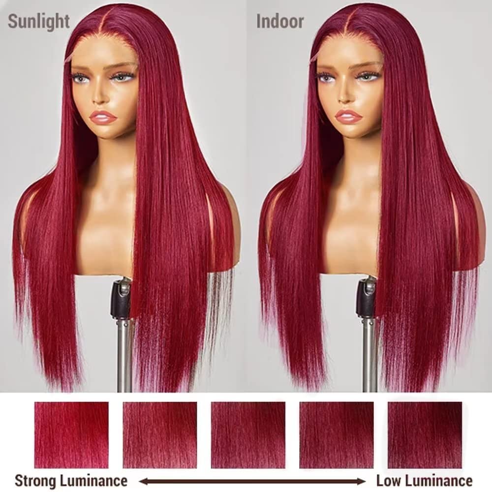 Burgundy 13x4 Lace Front Wig Human Hair 99J - 16 Inch Straight Glueless Pre Plucked with Baby Hair 180% Density Lace Frontal Wigs for Women | Perfect for Daily Wear, Cosplay, Parties & Special Occasions