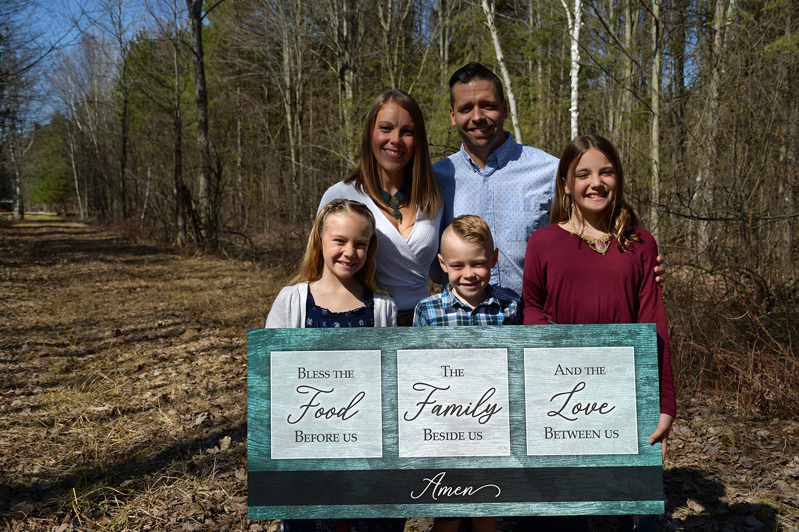 Bless the Food V2 Teal Framed Kitchen Wall Art Sign - 42x19 Inch Rustic Dining Room Decor for Farmhouse & Modern Homes - Perfect for Kitchens, Dining Areas & Entryways