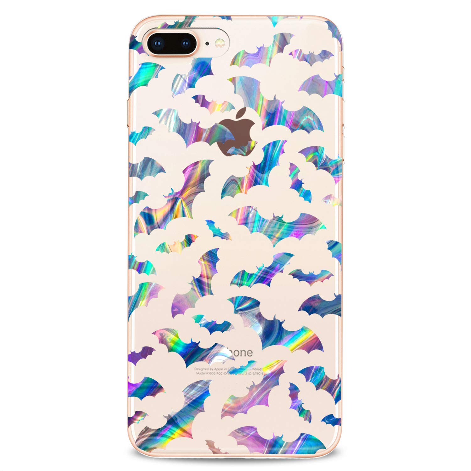 Premium TPU Phone Case for iPhone 16/15/14/13/12/11 Pro Max/Plus/Mini/XS/XR/X/8+/7/6/5/SE - Cute Rainbow Clear Slim Flexible Silicone Cover with Animal Bat Design - Perfect for Women & Girls (Blue) | Great for Everyday Protection & Style