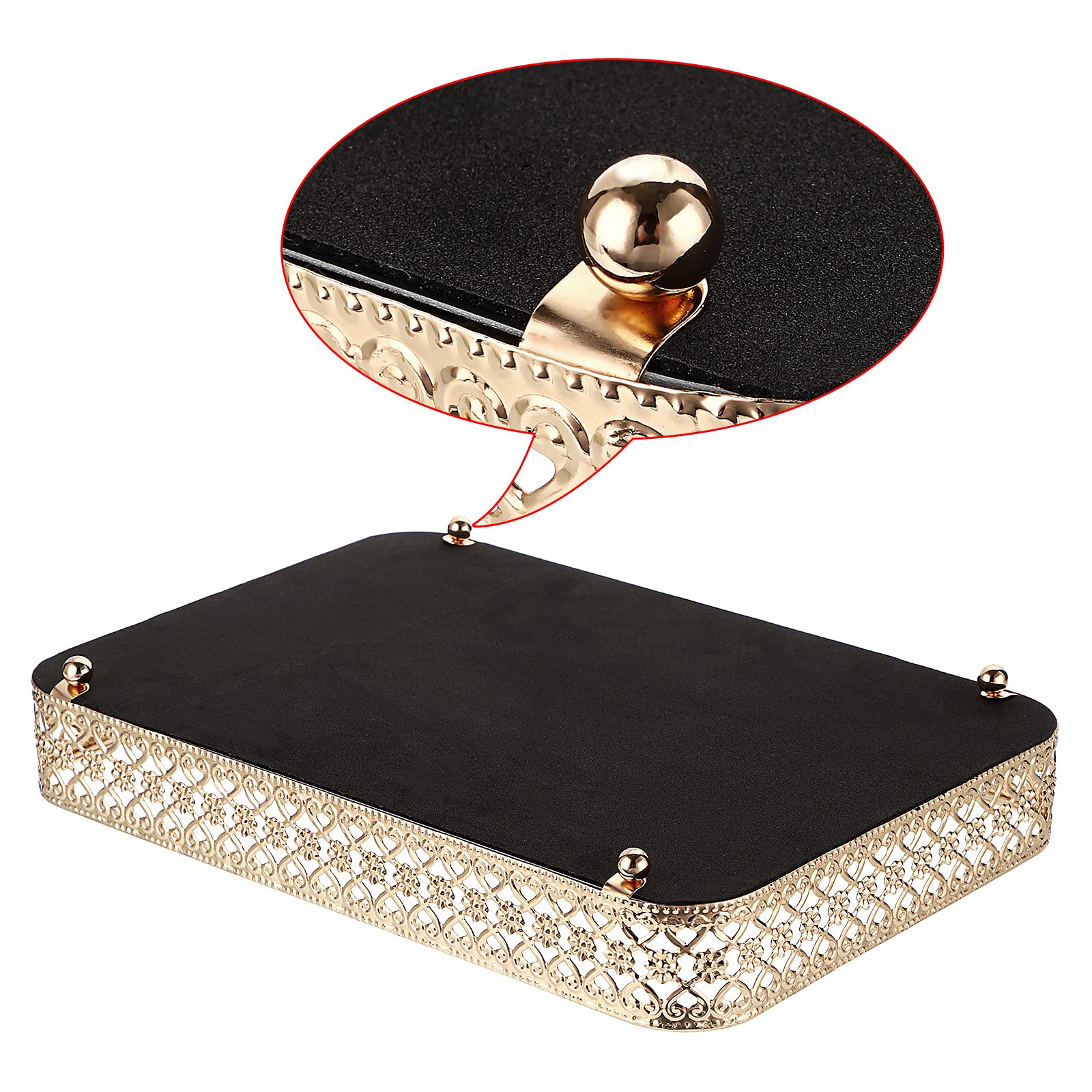 ELLDOO Gold Vanity Tray for Jewelry & Makeup - Hollow-Carved Glass & Metal Organizer with Mirror, Dresser & Bathroom Countertop Storage (Medium Size) - Perfect for Displaying Perfume Bottles, Rings & Cosmetics
