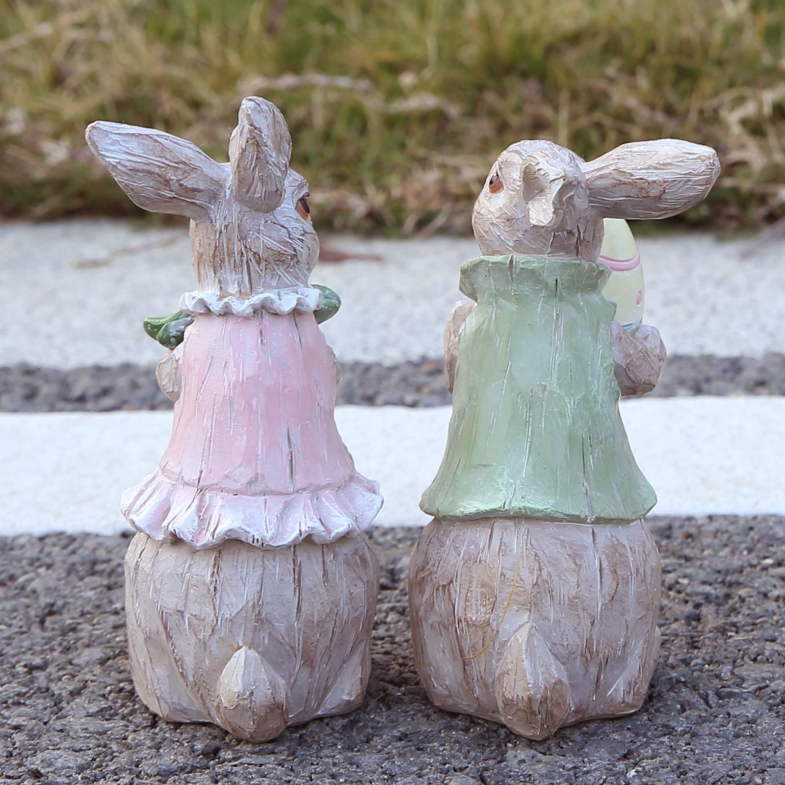 Easter Bunny Decorations for Spring - 2 Pack Gray Rabbit Figurines for Home Decor, Easter Party, Table Centerpiece & Garden Display