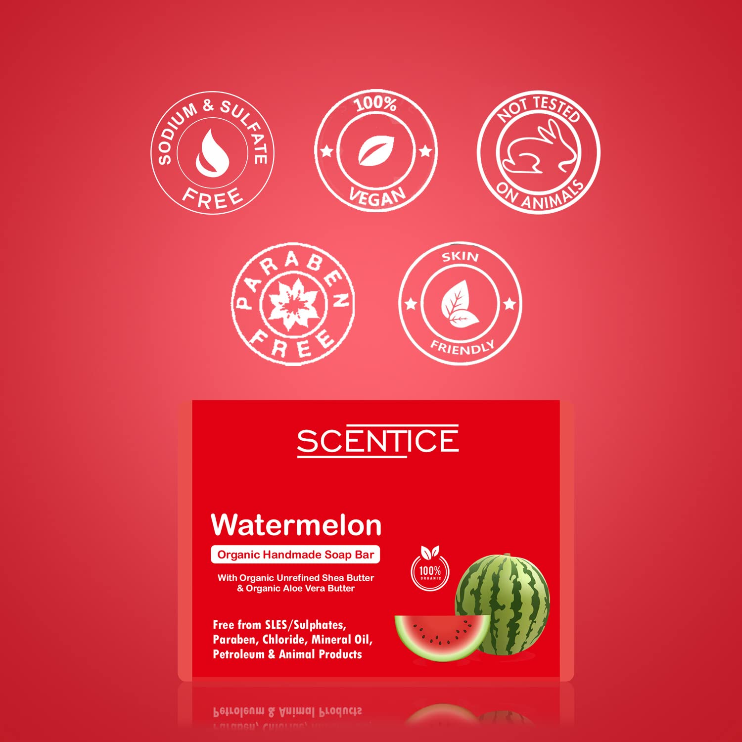 Scentice Watermelon Organic Handmade Soap | Moisturizing & Hydrating Bath Bar | 100g | Perfect for Dry Skin Care & Relaxing Bath Time