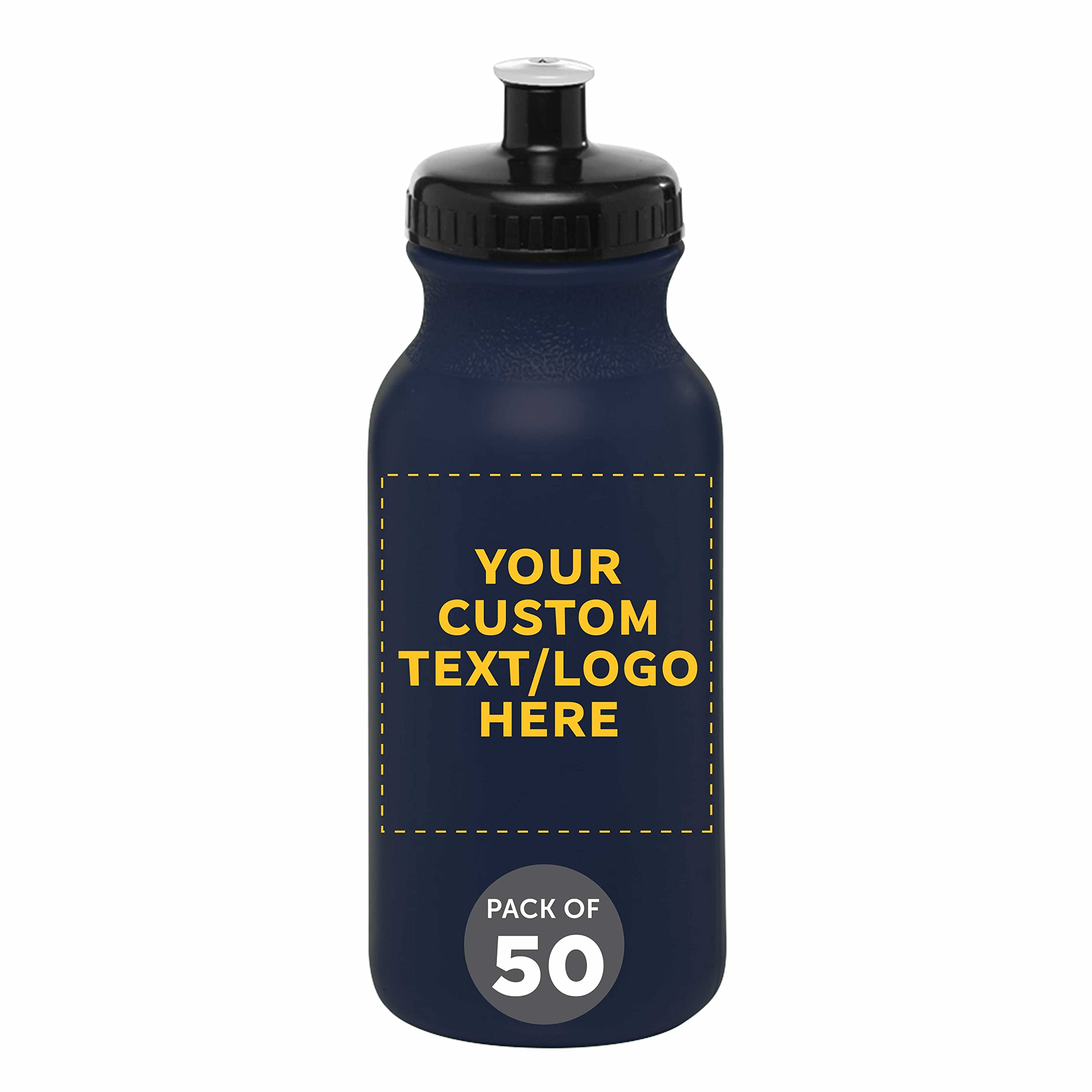 Custom 20 oz. Water Bottles with Push Cap - Bulk Pack of 50 Personalized Navy Blue Sports Bottles | Ideal for Gym, Hiking, Camping & Outdoor Activities | Reusable Hydration for Fitness, Travel & Sports Teams