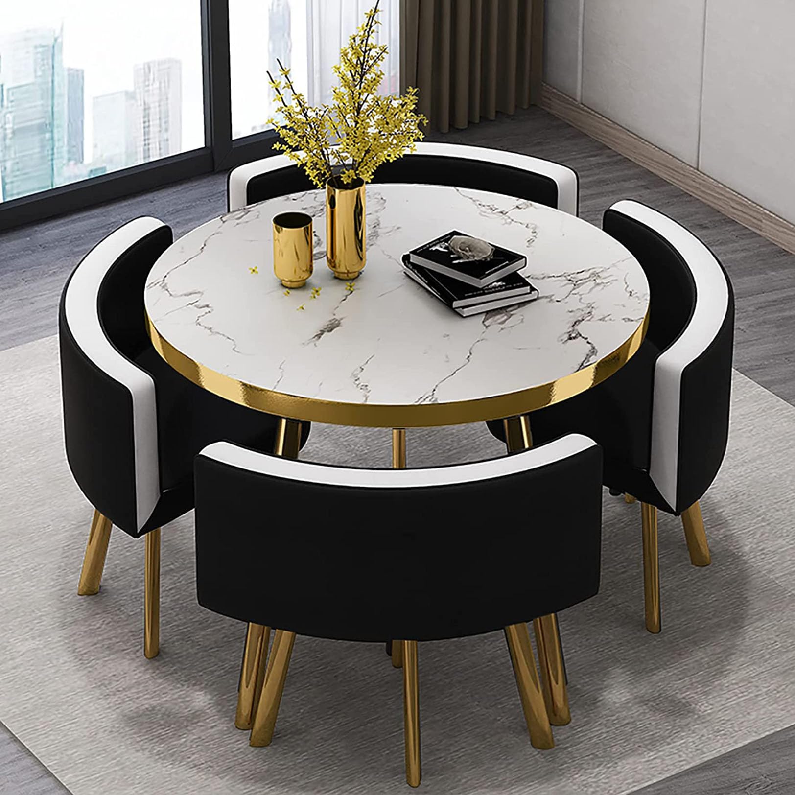 Modern Office Reception Table Set - Round Coffee Table & Chairs for Small Spaces, Compact 4-Piece Dining Set for Kitchen/Conference Room, Space-Saving Furniture (A-13) - Perfect for Home Offices, Waiting Areas & Small Business Meetings