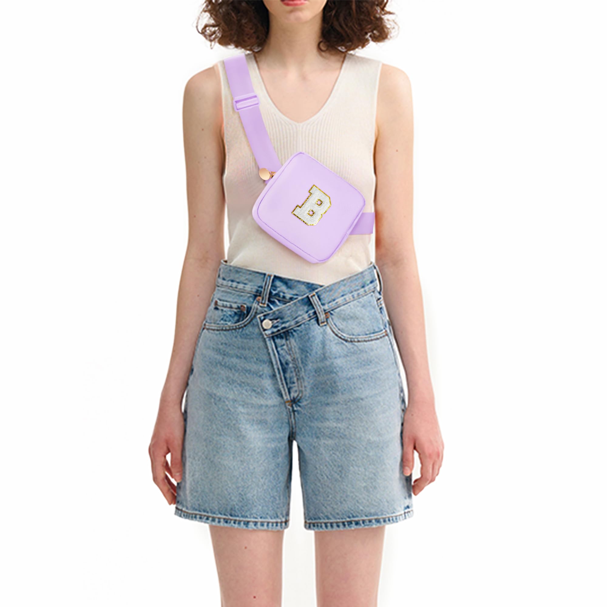 Mini Belt Bag Fanny Pack - Small Crossbody Bag with Initials, Cute Birthday Gift for Teenager Girls, Trendy Accessory for Teens (Lavender) - Perfect for School, Travel, Concerts & Everyday Use