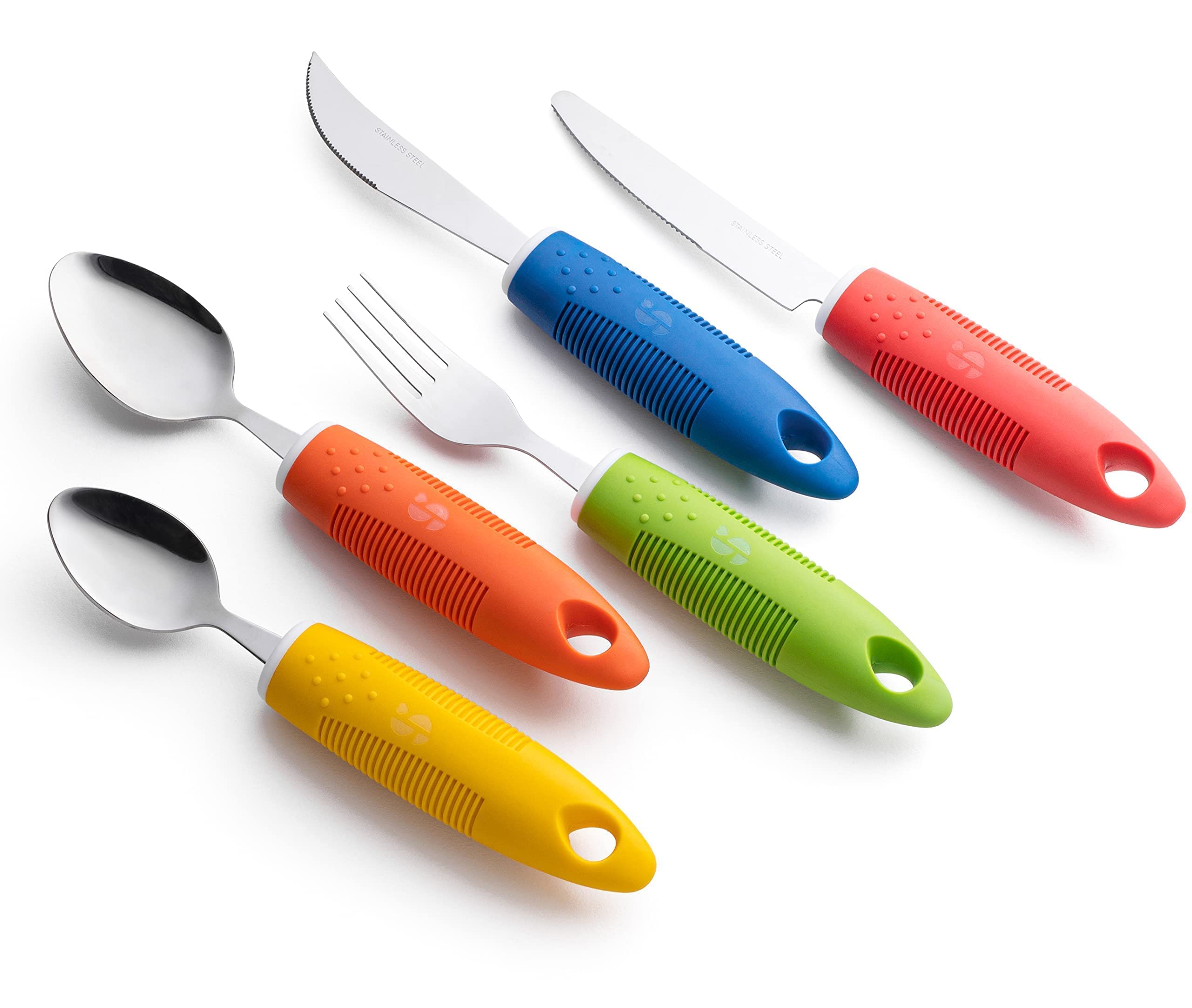 Special Supplies Adaptive Utensils (5-Piece Kitchen Set) - Wide Non-Slip Handles for Hand Tremors, Arthritis & Parkinson’s - Stainless Steel Knives, Forks & Spoons - Elderly & Disabled Friendly - Perfect for Daily Meals & Assisted Living