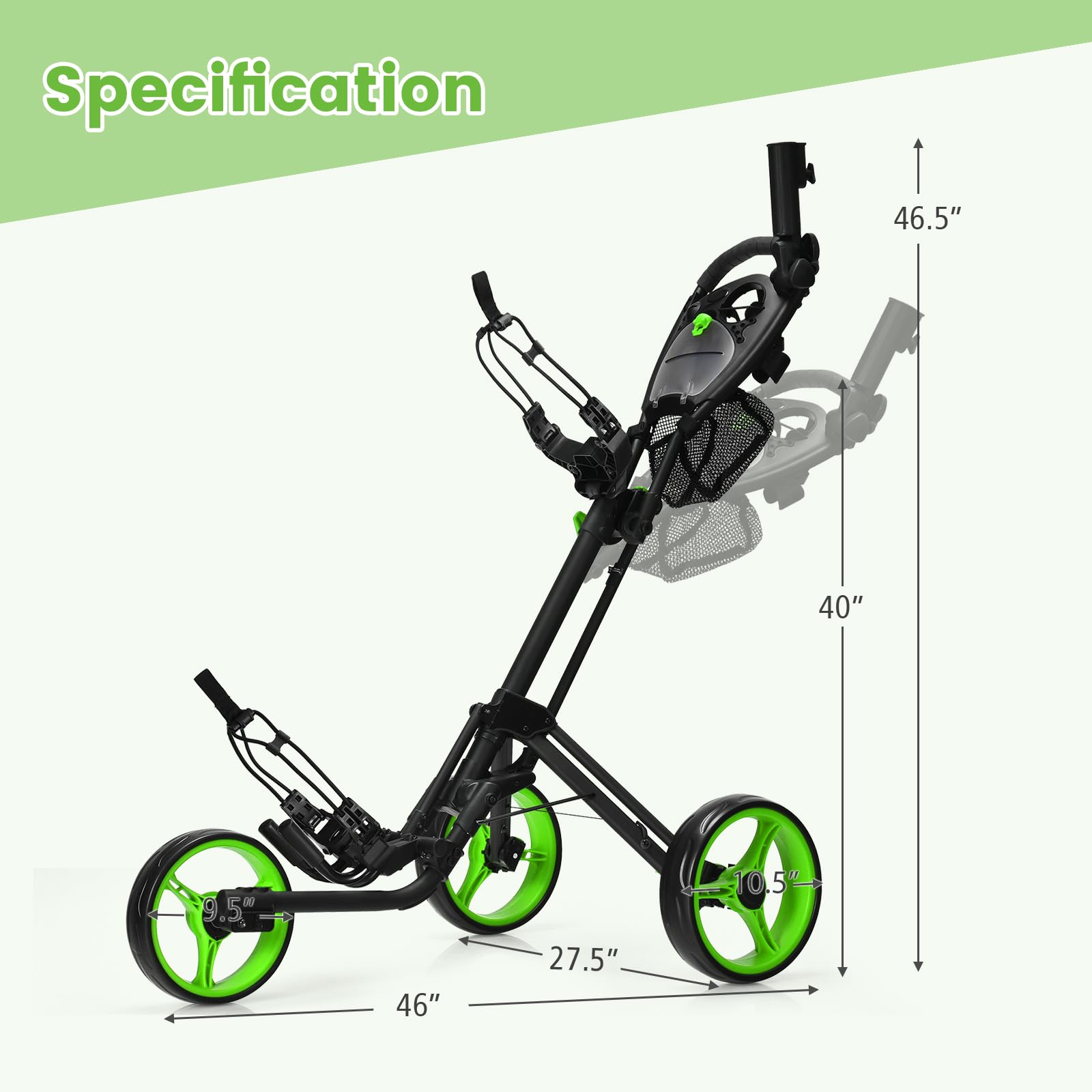 Ultimate 3 Wheel Golf Push Cart - Lightweight Folding Golf Trolley with Scorecard Holder, Cup Holder, Umbrella Holder & Golf Bag Holder - Includes Mesh Storage Bag, Adjustable Handle & Foot Brake - Perfect for Golf Courses, Driving Ranges & Outdoor Practice Sessions
