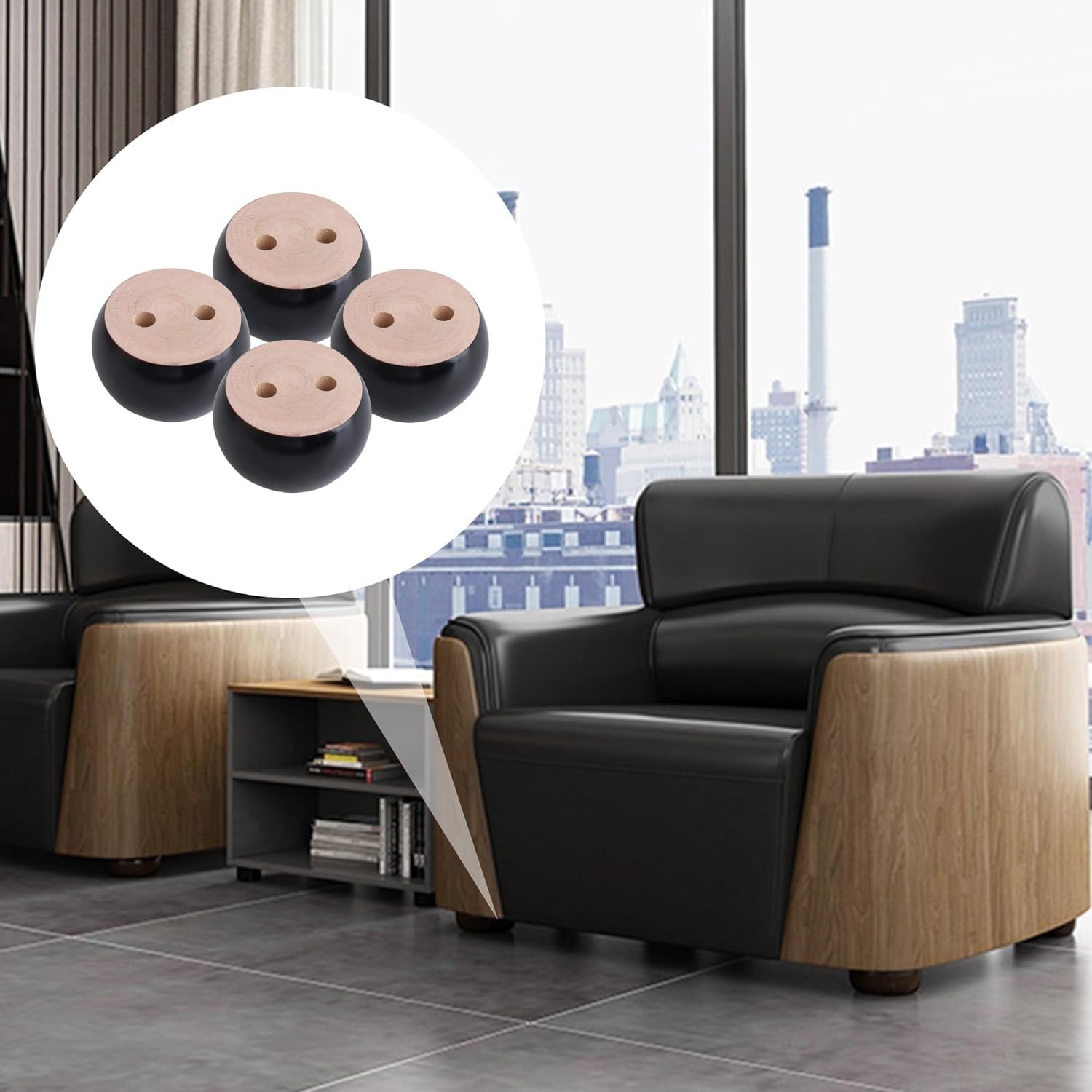 4PCS Black Wooden Round Furniture Bun Feet 2