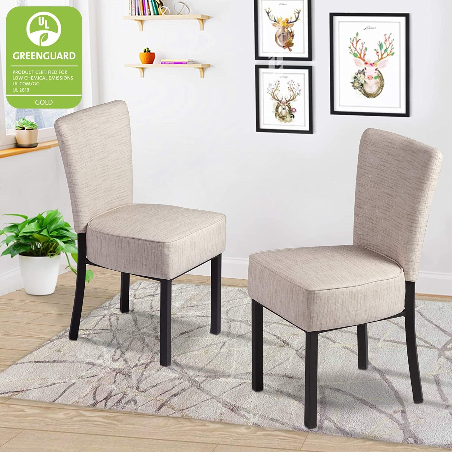 LUCKYERMORE Set of 2 Modern PU Leather Upholstered Dining Chairs - Cream Vinyl Kitchen & Living Room Furniture for Home, Bedroom, and Dining Room - Perfect for Small Spaces and Entertaining Guests