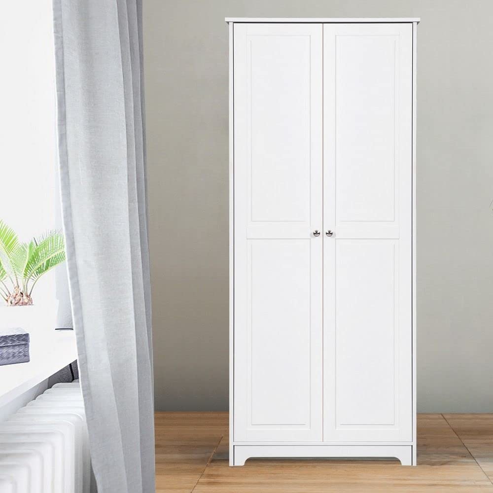 FRITHJILL 72 Inch White Kitchen Pantry Cabinet - Freestanding 2 Door Storage Organizer with Adjustable Shelves, Modern Wardrobe for Kitchen, Dining Room & Home Organization