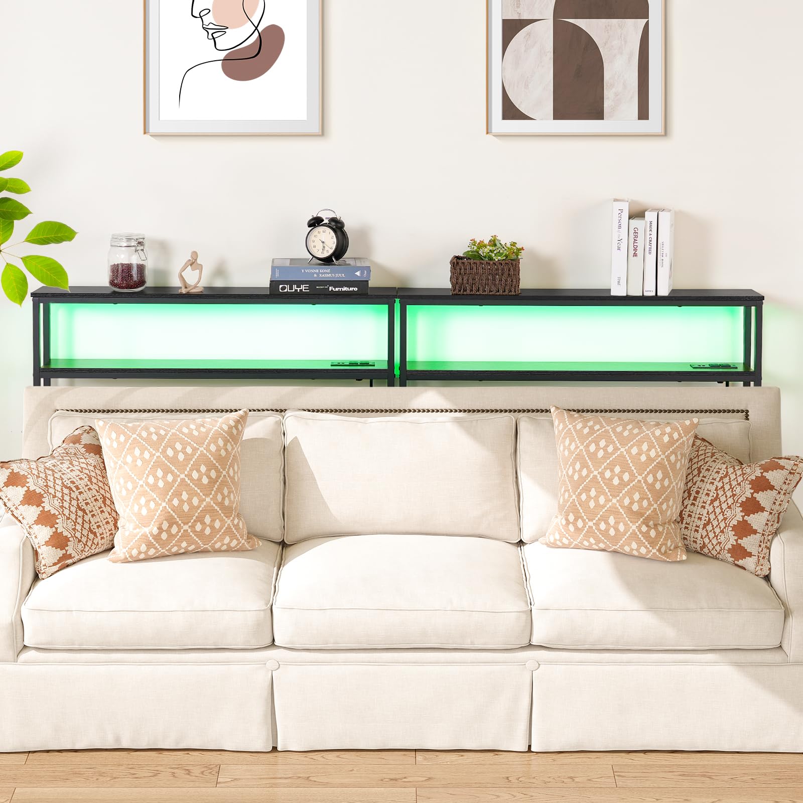 ELYKEN 2 Pack Narrow 2-Tier Console Sofa Table with LED Strip Light - 5.9