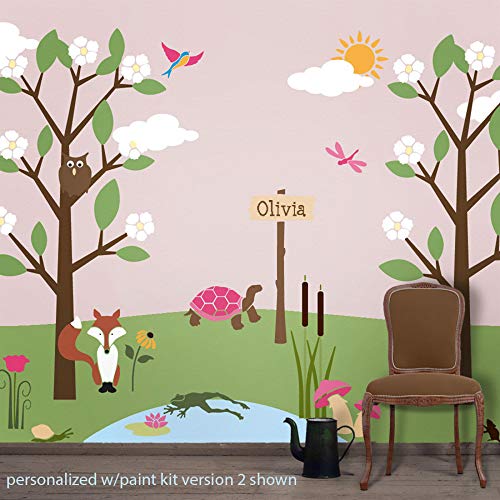 Forest Theme Wall Stencil Kit - DIY Nursery Wall Decor for Kids Room, Baby Shower & Woodland Themed Nursery - Easy to Use Reusable Stencils for Painting & Home Decoration