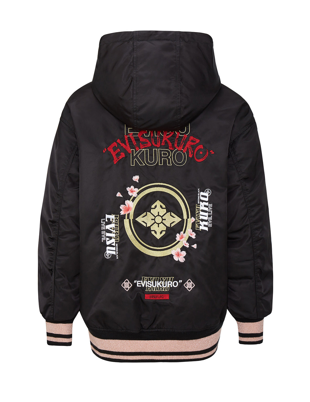 Floral & Kamon Embroidered Down Jacket for Women - Lightweight Winter Coat with Japanese Design, Warm Puffer Jacket for Outdoor Activities & Travel