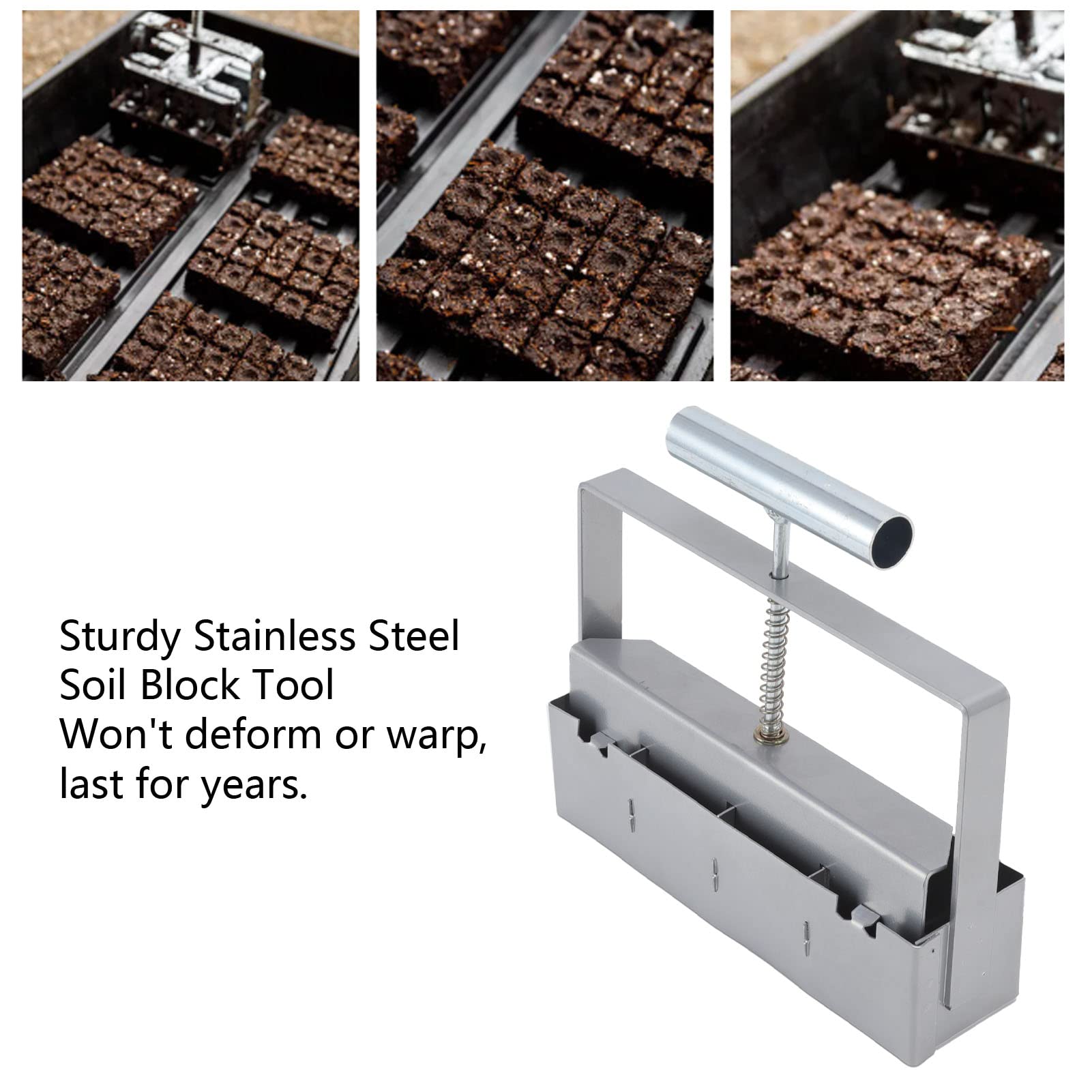 Premium Stainless Steel Handheld Soil Block Maker Tool - 4 Block Garden Seed Starter Kit for Vegetables, Herbs & Flowers | Ideal for Outdoor Gardening, Greenhouse & Urban Farming