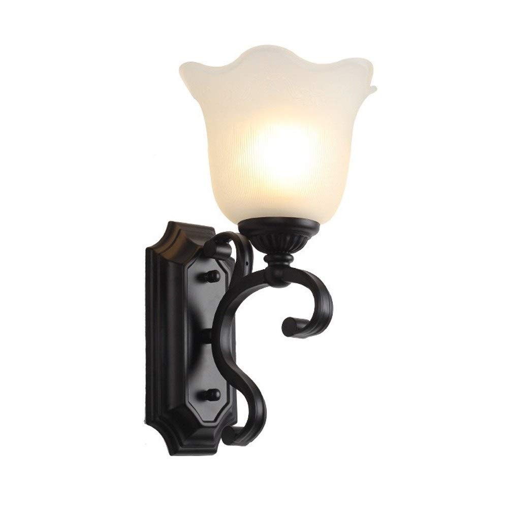 Vintage Victorian Bedside Wall Lamp - Iron Metal Flower Design with Milk White Glass Shade, E27 Bulb Base - Perfect for Bedroom, Cafe, Restaurant & Industrial Loft Decor - Wall Sconce Lighting for Home and Commercial Spaces