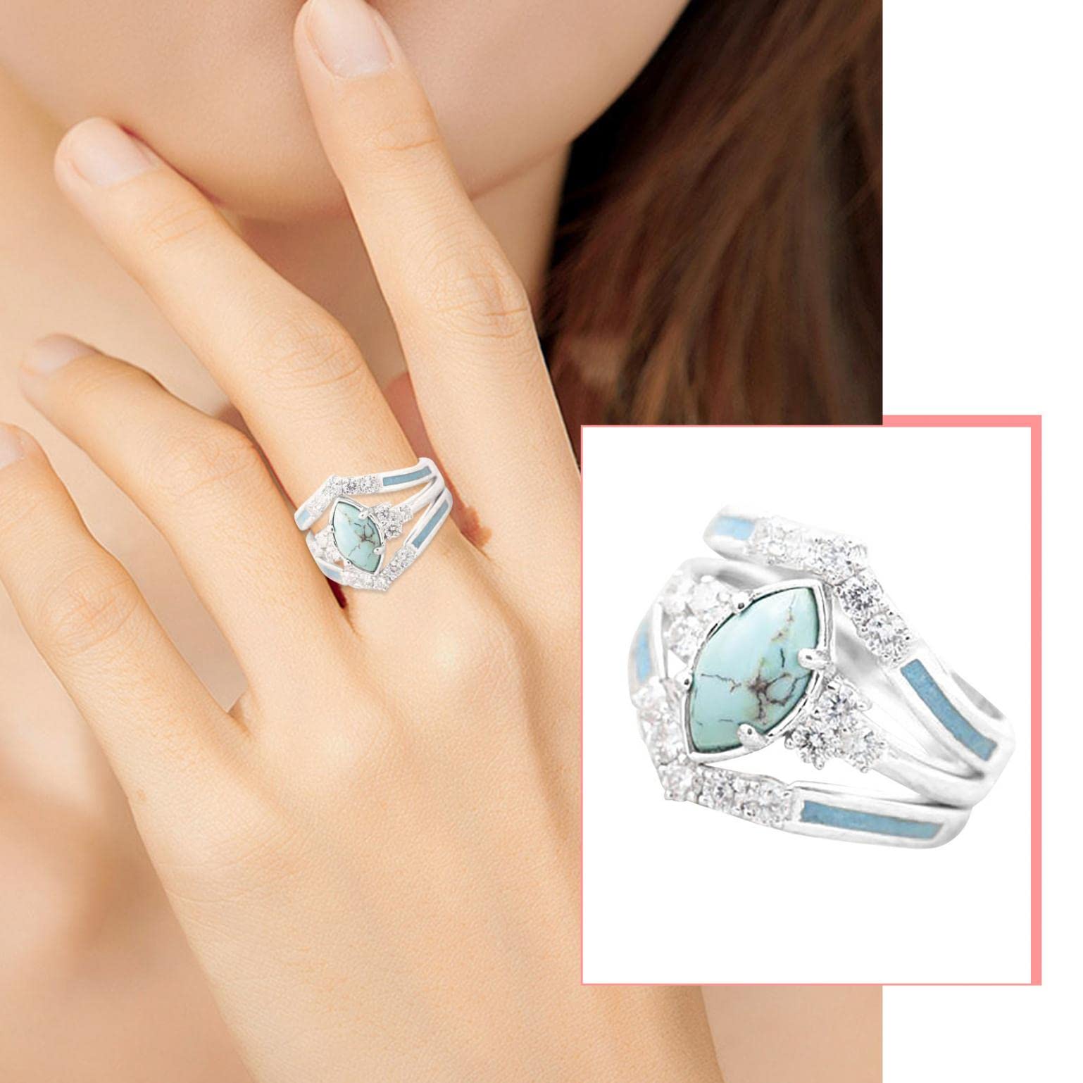 Women's Silver Turquoise Diamond Ring - Elegant Jewelry Gift for Her - Perfect for Parties & Date Nights