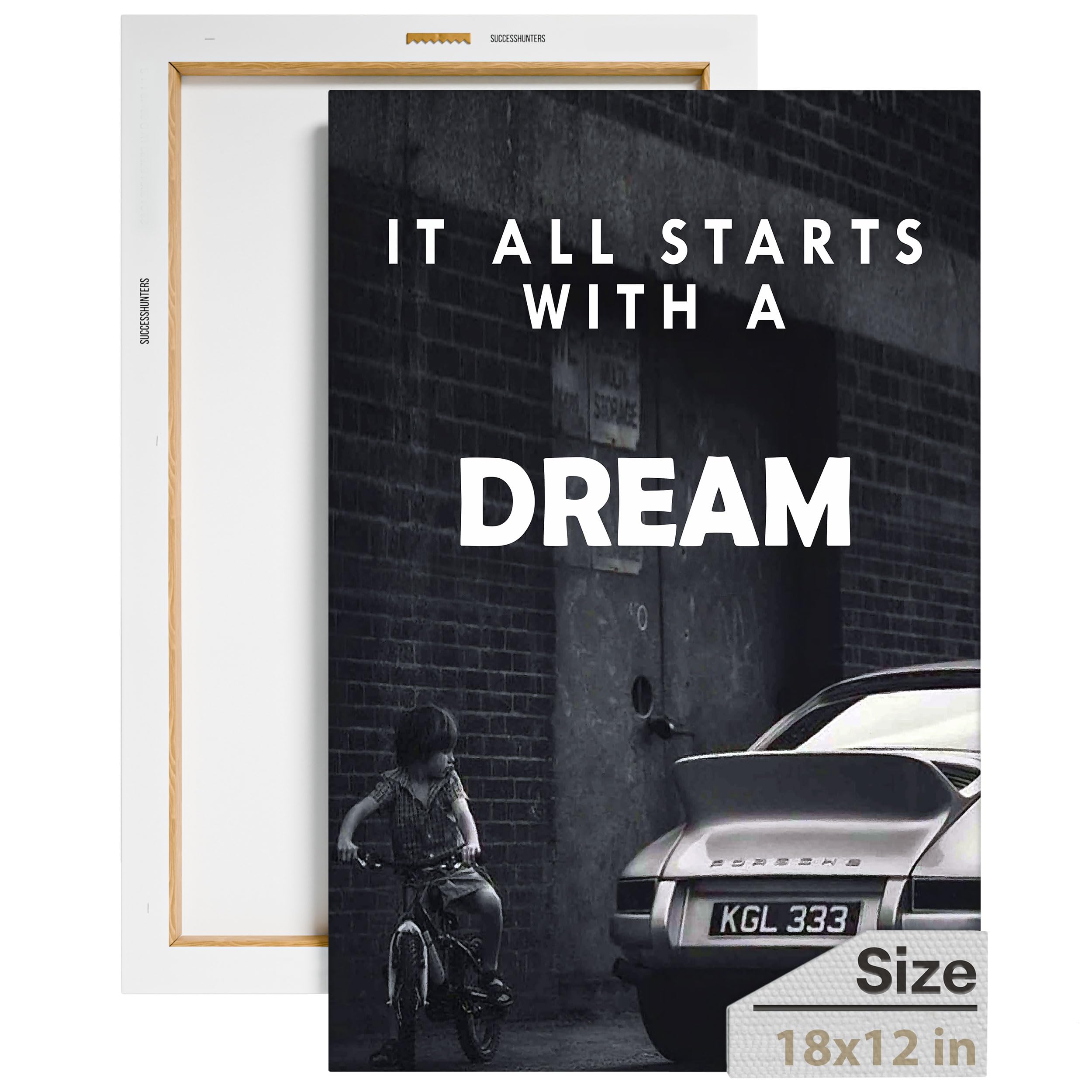 Motivational Wall Art for Office & Home - Supercar Canvas Print, Inspirational Automotive Decor for Porsche & Sports Car Lovers - 18x12 Inch Car Poster - Perfect for Man Cave, Garage, Office Decor & Gifts