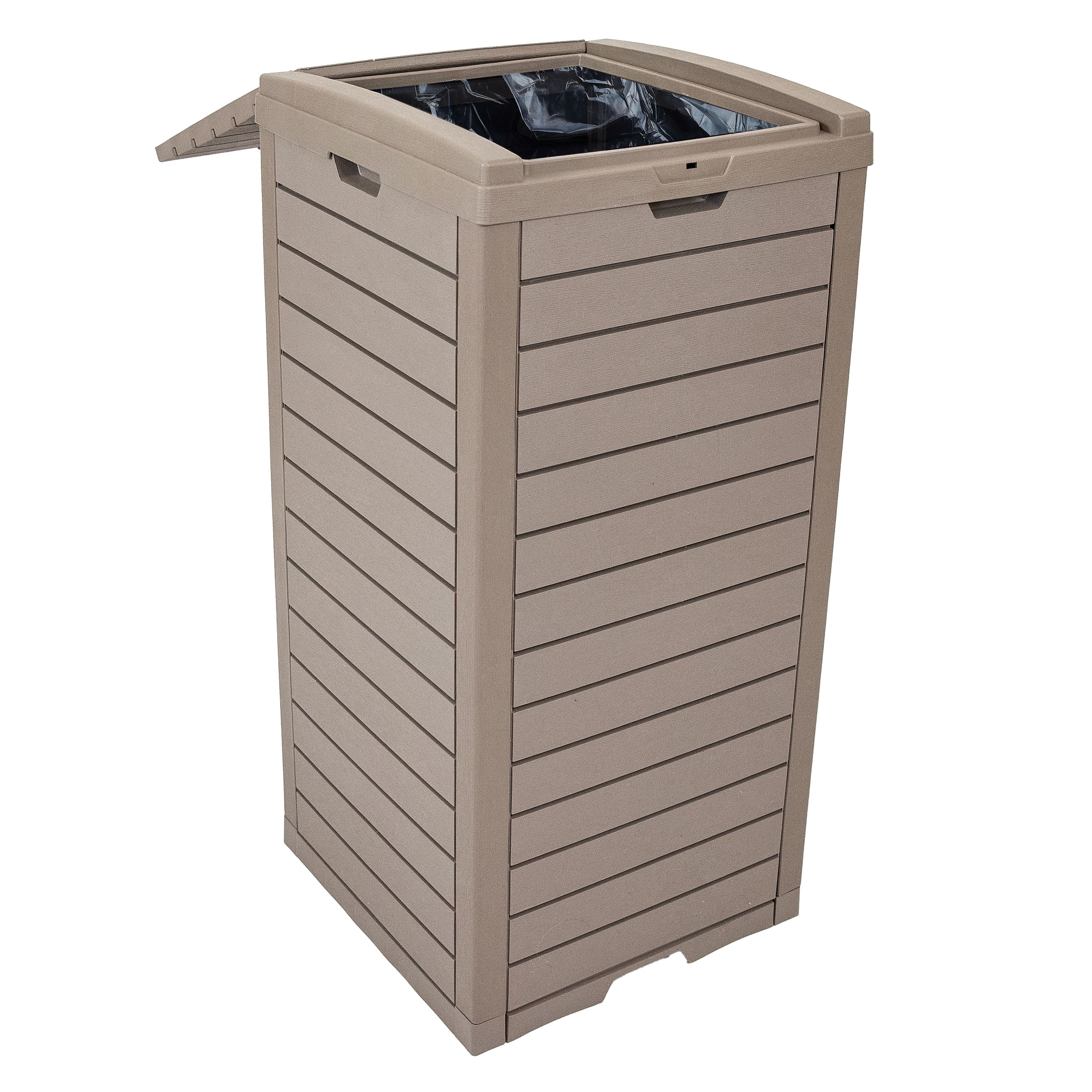 Sunnydaze Outdoor Patio Trash Can with Lid - Durable Waterproof Garbage Bin for Backyard, Deck, Poolside & Garden Waste Disposal