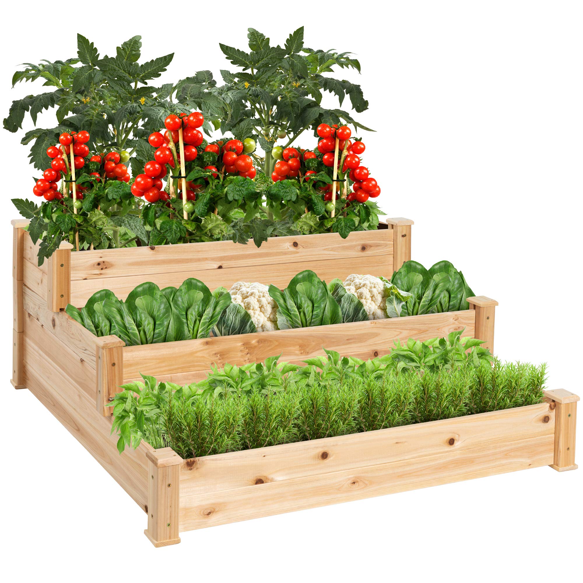 Best Choice Products 3-Tier Fir Wood Raised Garden Bed Planter Kit - Stackable & Flat Arrangement for Plants, Herbs, Vegetables - Easy Assembly Natural Wood Outdoor Gardening Solution for Backyard, Patio, and Urban Farming