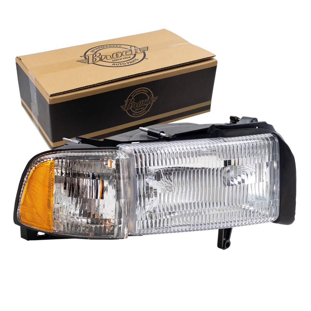 Brock Aftermarket Replacement Right Passenger Halogen Headlight & Corner Light Assembly - Compatible with [Vehicle Model], Perfect for Night Driving & Enhanced Visibility