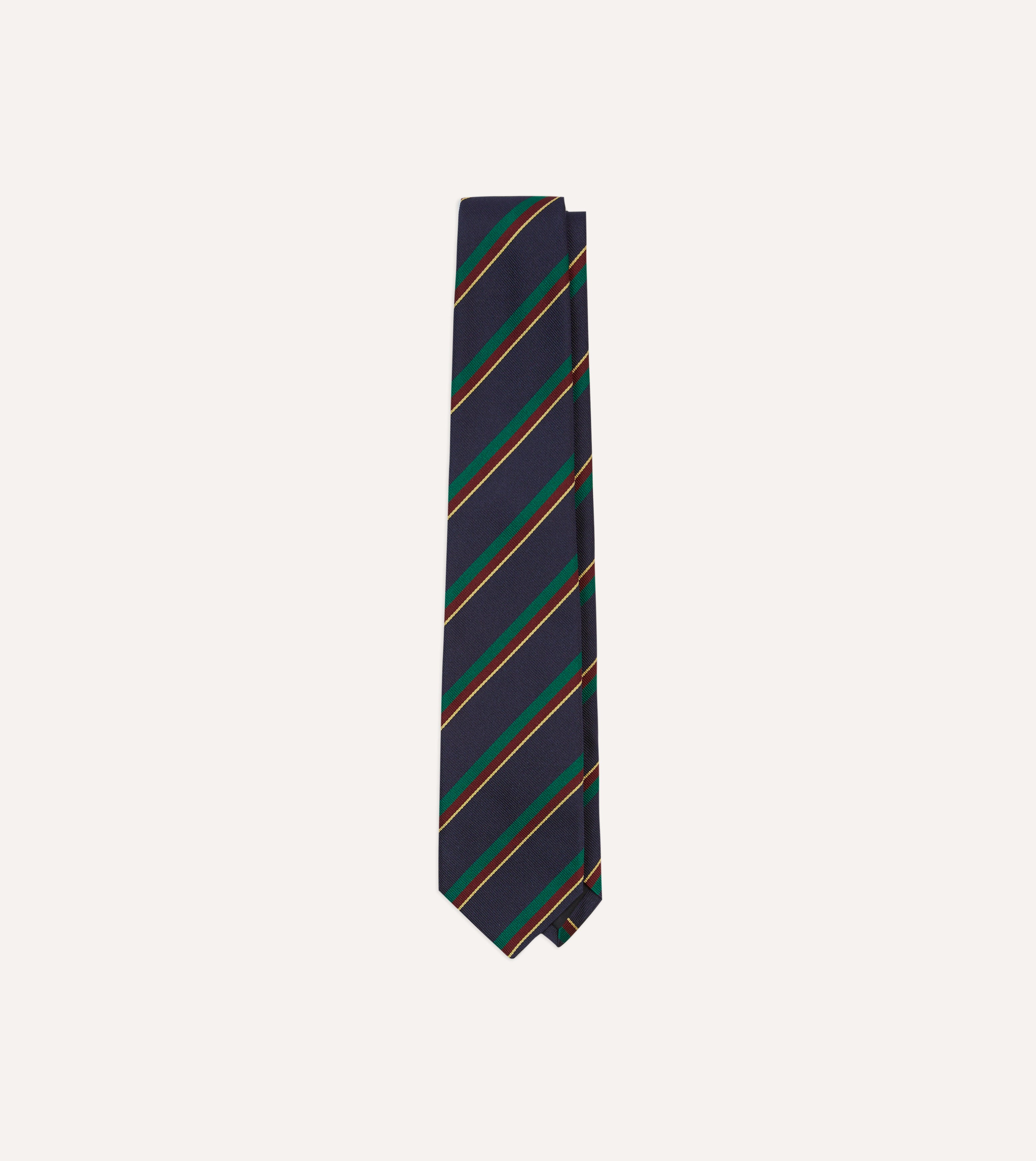 Navy, Green, Red & Yellow Multi Stripe Repp Silk Tipped Tie for Men - Classic Business Necktie for Office, Wedding & Formal Events