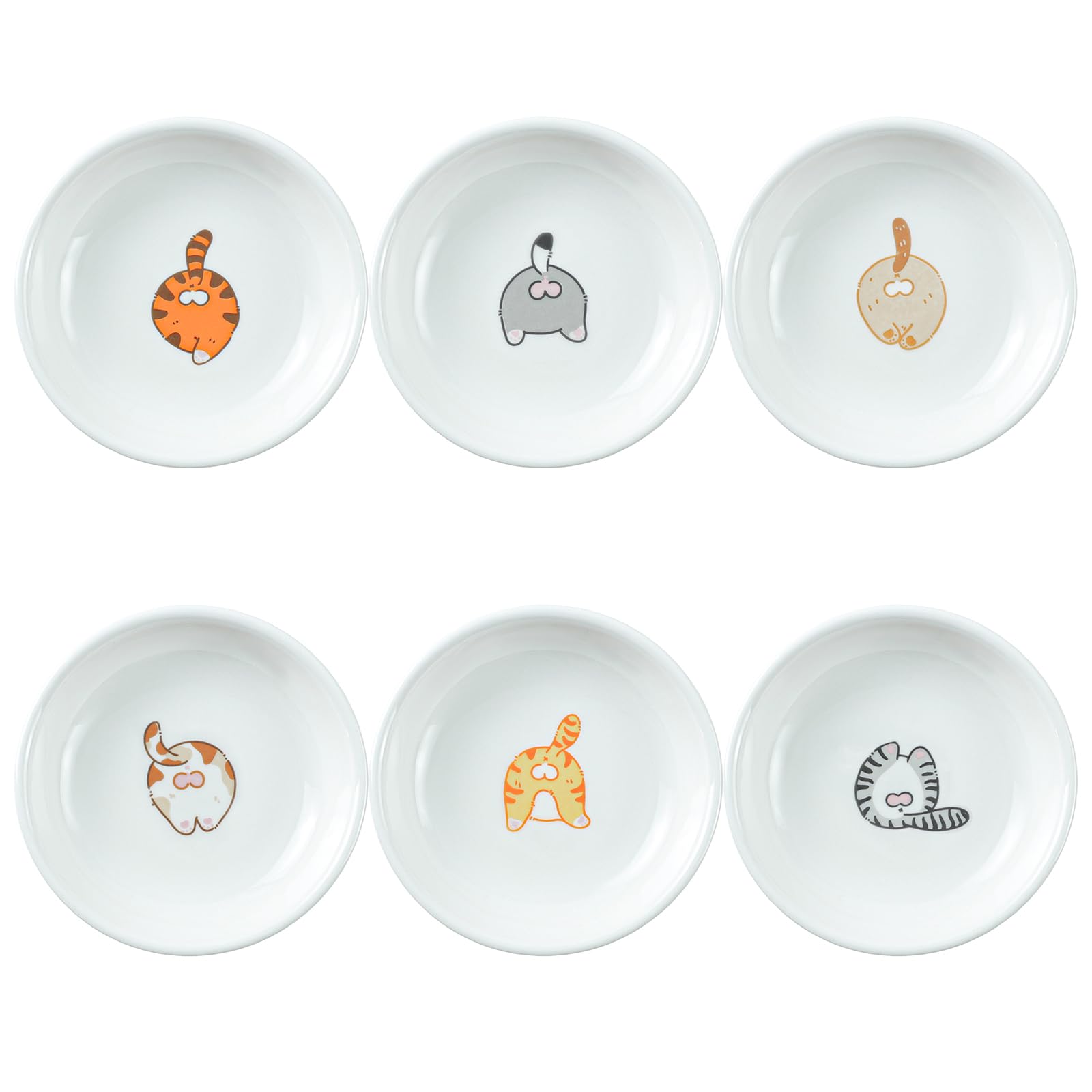 Funny Cartoon Cat Ceramic Sauce Dishes - Cute Cat Butt Sushi Soy Dipping Bowls & Appetizer Plates - Set of 6 Small Serving Dishes for Kitchen, Home Decor & Cat Feeding | Perfect for Sushi Parties, Asian Dining & Pet Lovers Gifts