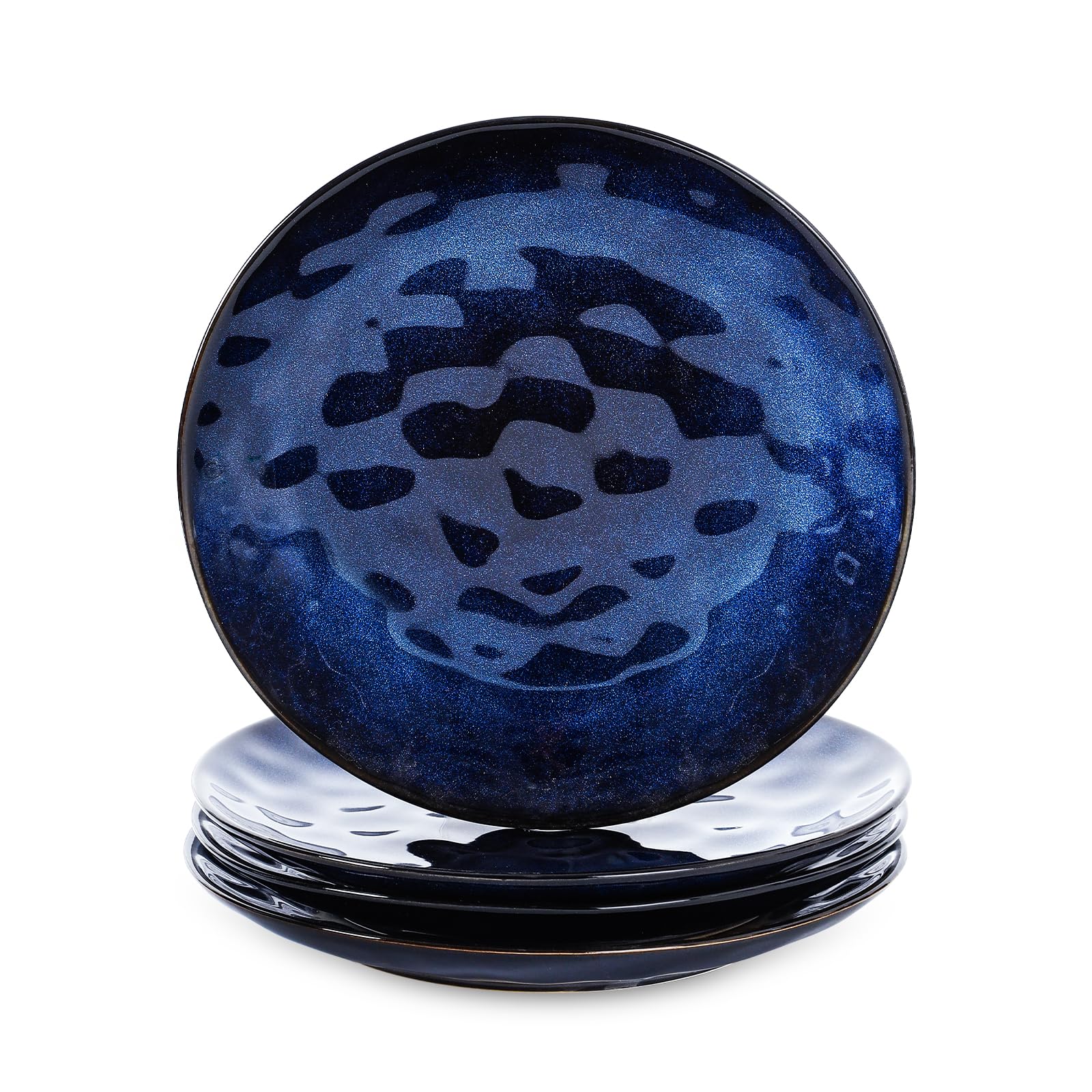 Vicrays 8 Inch Ceramic Dessert Plates Set of 4 - Round Porcelain Salad Plates Microwave, Oven & Dishwasher Safe - Scratch Resistant Fluted Edge - Perfect for Snacks, Appetizers, Home Dining & Restaurant Use (Blue)