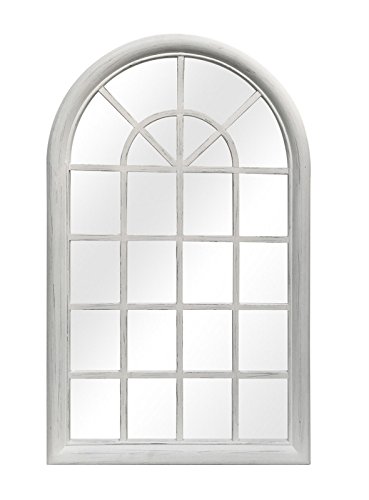 Arched Window Pane Wall Mirror 25.5x42 Inches - Distressed White for Farmhouse Decor