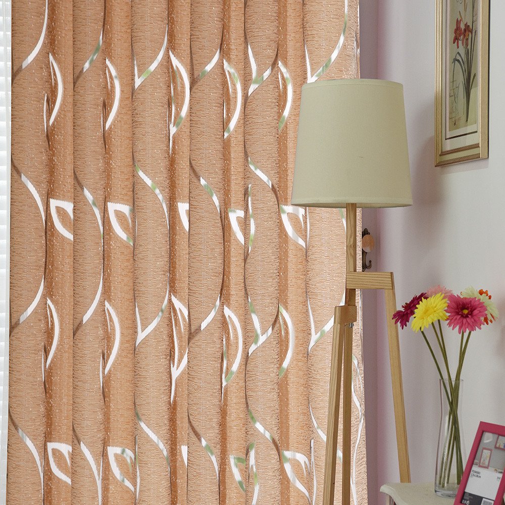 Sheer Window Curtains with Vines Leaves Design - 78