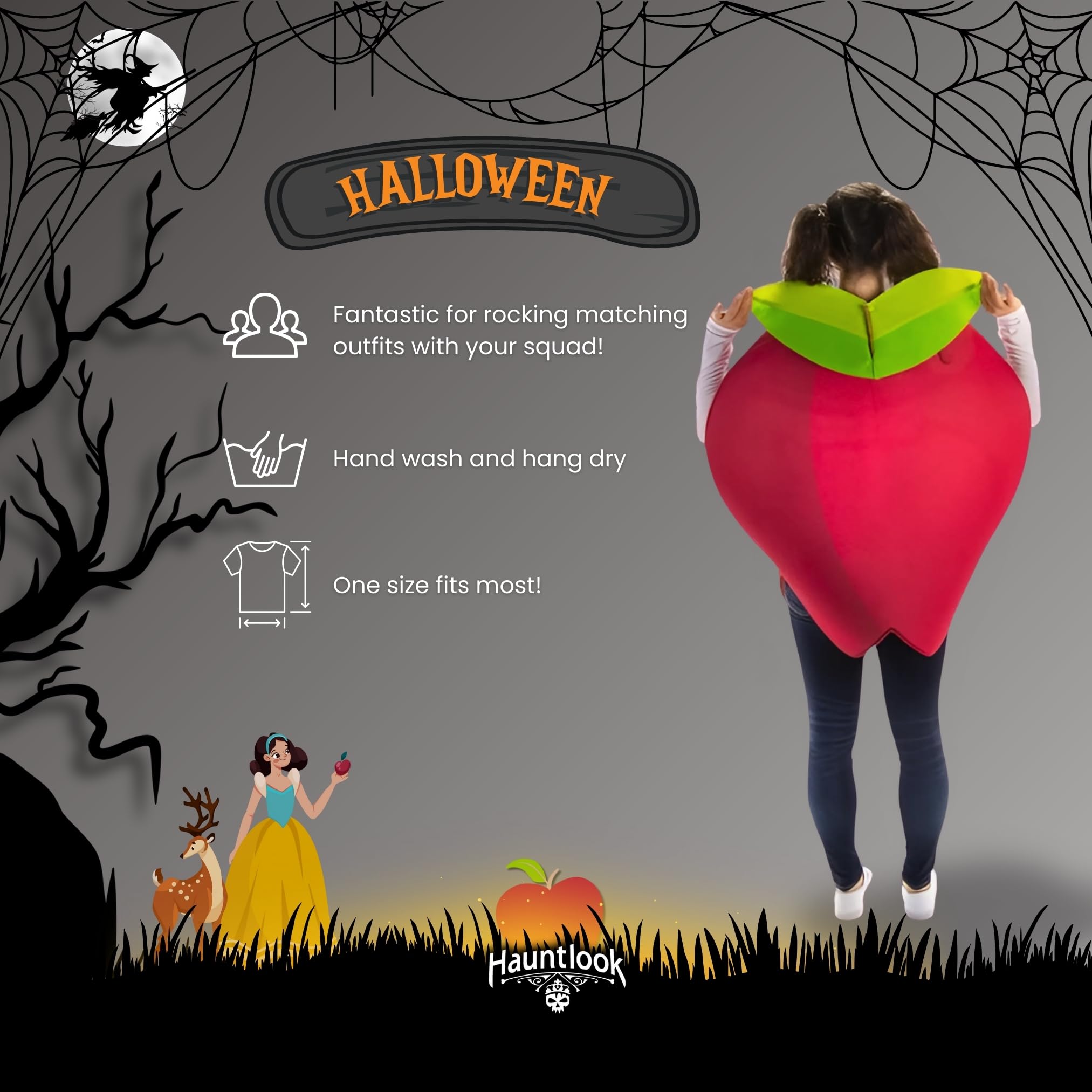 Funny Apple Costume for Adults - One Size Fits All Halloween Slip-On Outfit - Perfect for Halloween Parties, Cosplay & Themed Events