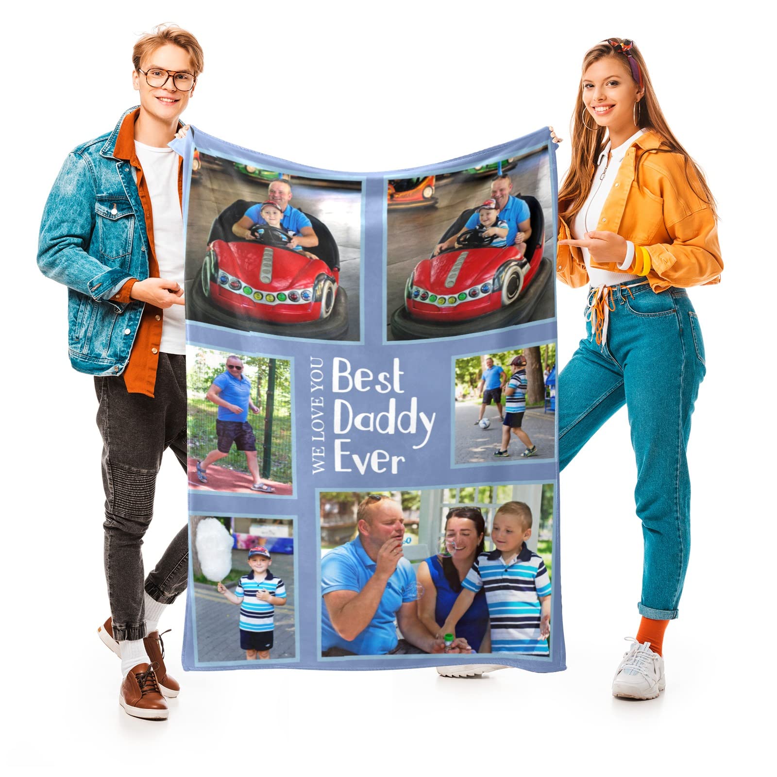 Personalized Photo Blanket for Dad - Custom Flannel Throw Blanket 40