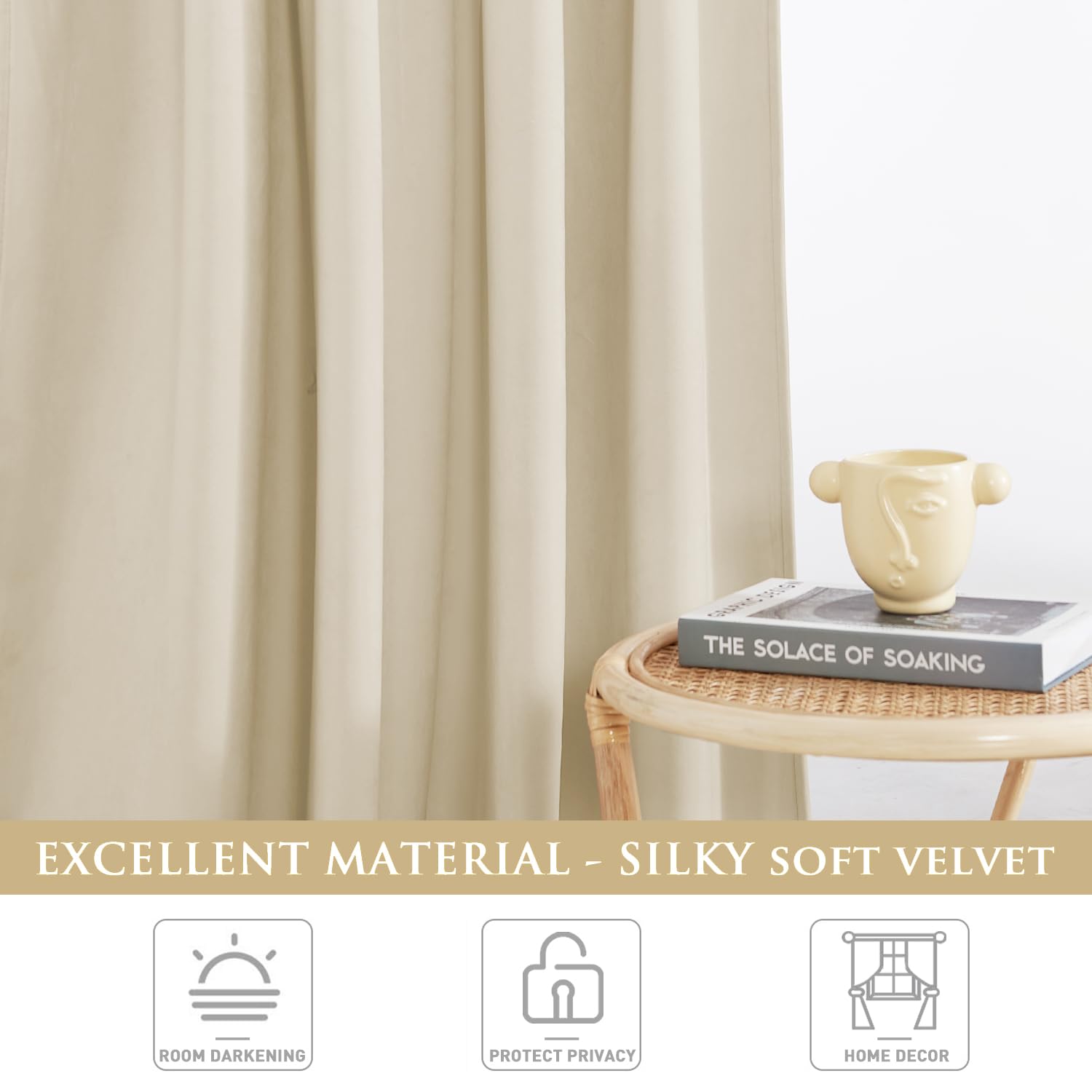 StangH Beige Velvet Blackout Curtains - Thermal Insulated Window Drapes for Nursery & Bedroom, Elegant Home Decor for Office & Dining Room, 52x84 Inches, 2 Panels | Perfect for Light Control, Energy Savings & Stylish Interior Design
