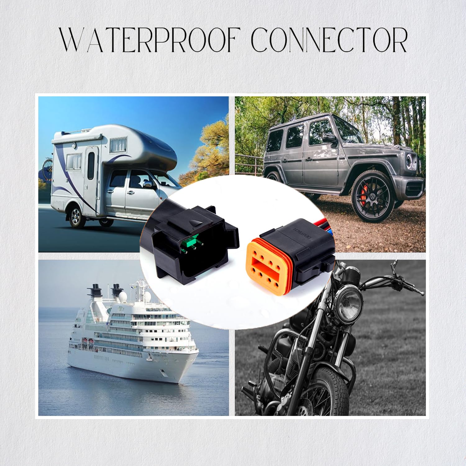 8 Pin Waterproof Electrical Connector - 20CM 16AWG Male Female Quick Disconnect Plug for Car, Truck, Motorcycle & Marine Boat Wiring (1 Pair Black) - Ideal for Automotive, Marine & Outdoor Electrical Connections