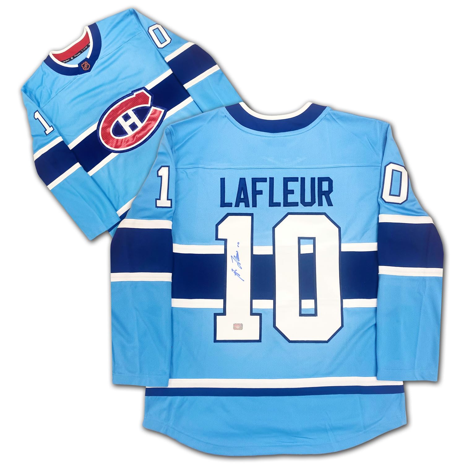 Guy Lafleur Autographed Montreal Canadiens Baby Blue Hockey Jersey - Signed NHL Collectible for Hockey Fans - Perfect for Memorabilia Displays & Sports Collections