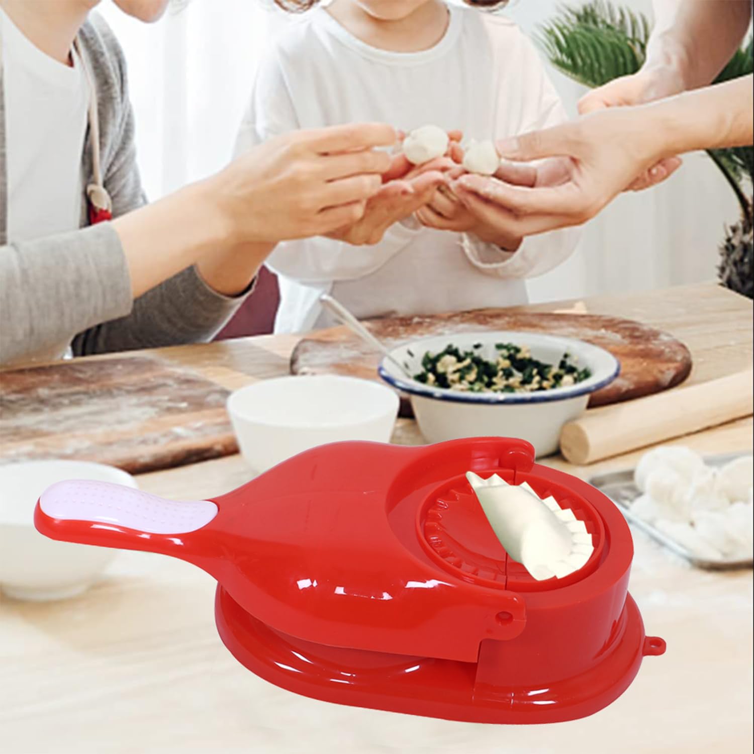 2-in-1 Plastic Dumpling Maker Tool - Heart Home Dumpling Press for Momos, Gujiya & More | Manual Dumpling Maker Machine for Kitchen | Perfect for Asian Cooking, Party Snacks & Family Meal Prep (Red)