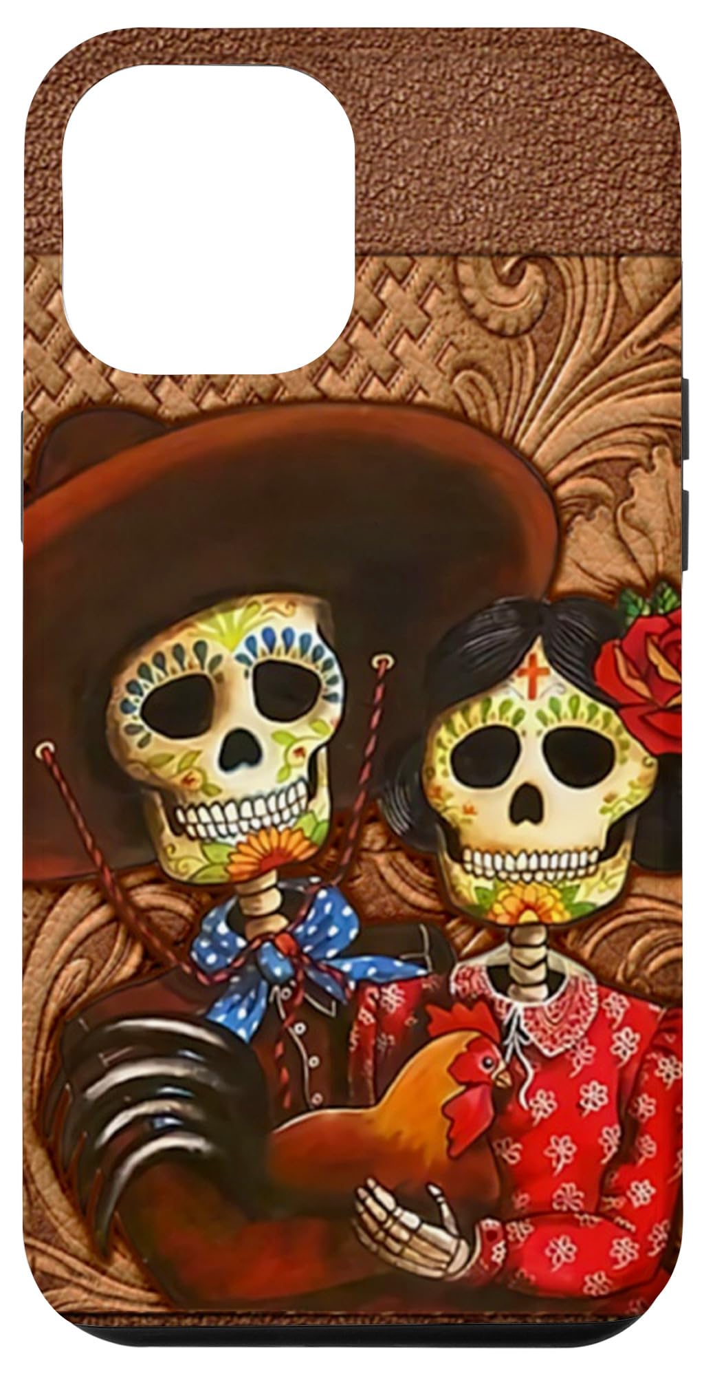 iPhone 12 Pro Max Case - Gothic Sugar Skull Design Protective Cover for Couples | Durable PC Material with Wood & Chicken Patterns | Perfect for Halloween, Dia de Los Muertos & Unique Style Lovers