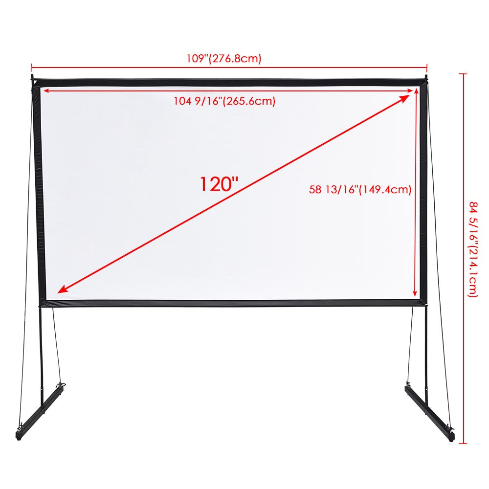 Portable Outdoor Projector Screen with Stand - 120 Inch 16:9 HD Viewing for Backyard Movies, Camping & Home Theater Entertainment