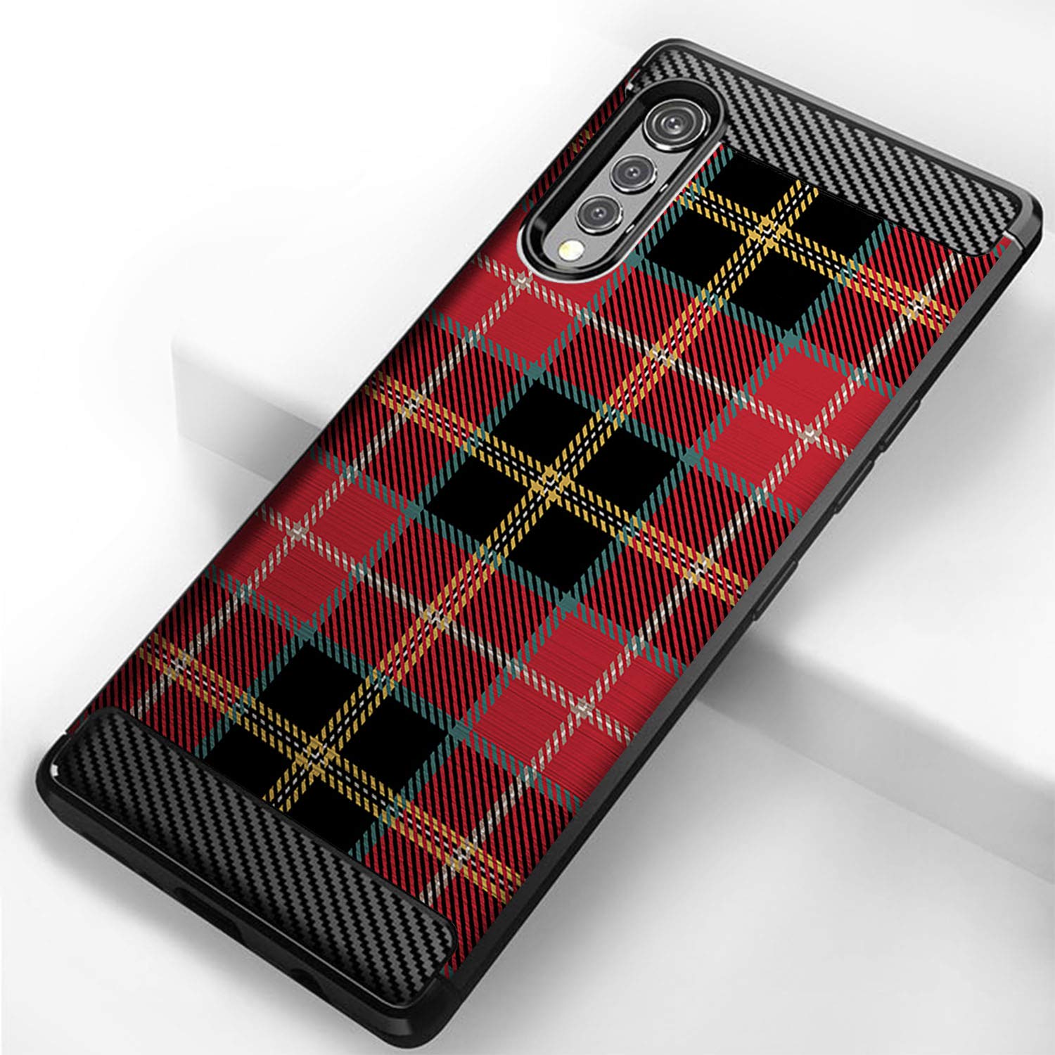 LG Velvet / LG Velvet 5G Phone Case - Slim Black Shockproof TPU Cover with Red Plaid Design | Flexible Protective Case for Everyday Use, Work & Travel