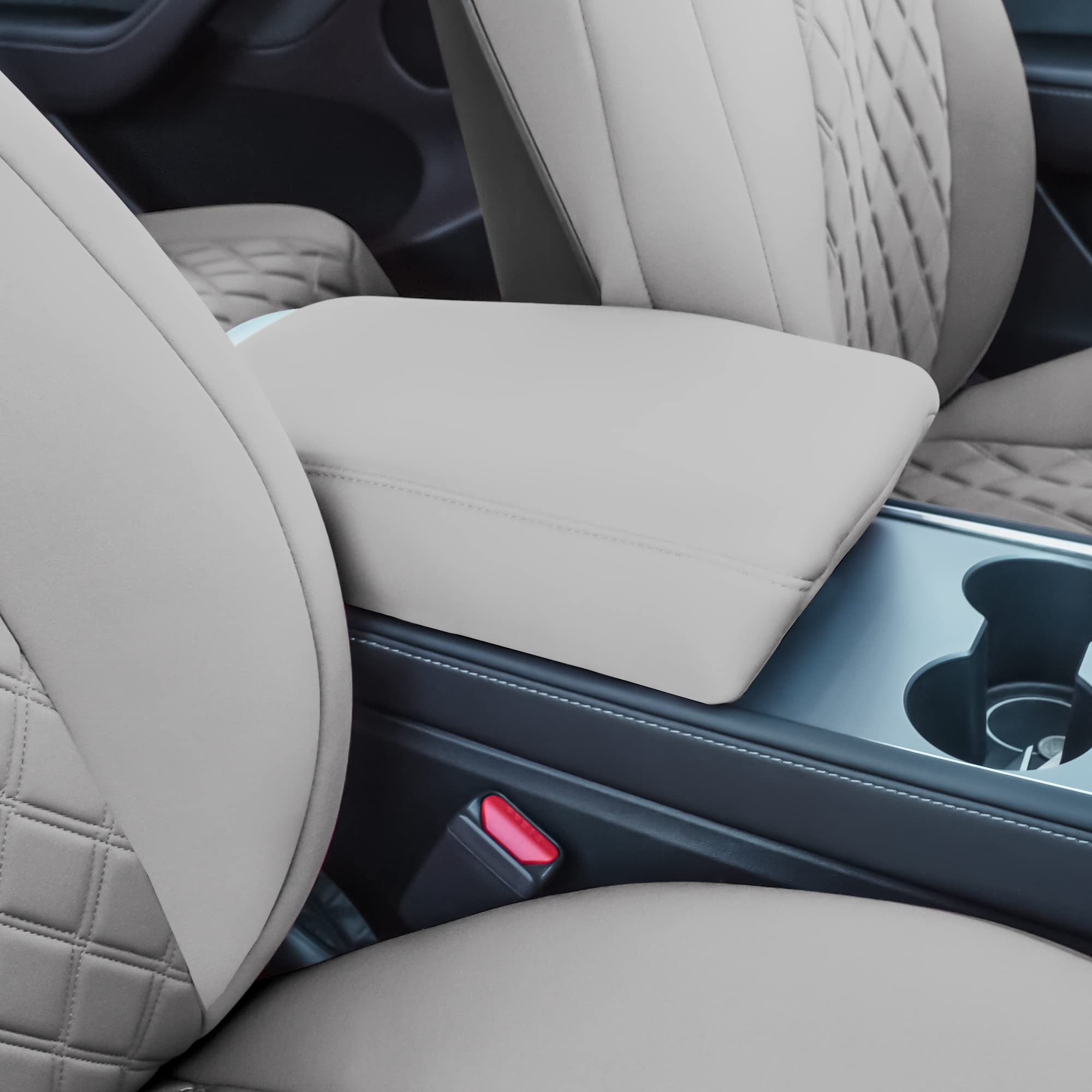 TLH Custom Fit Waterproof Seat Covers for Tesla Model Y 2020-2024 - Full Set Solid Gray Interior Accessories | Perfect for Road Trips, Daily Commutes & Car Protection